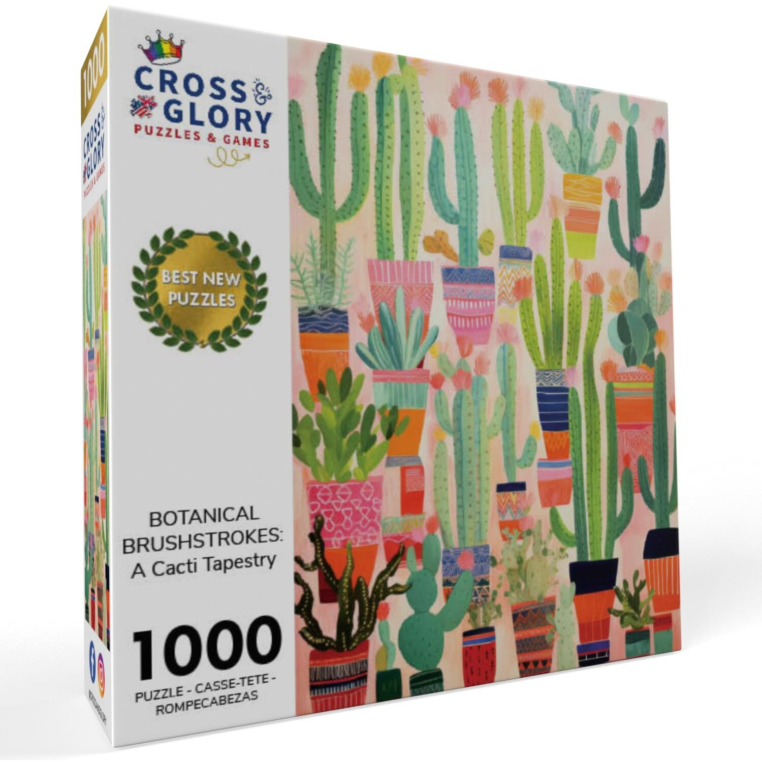 Cross & Glory - Botanical Brushstrokes A Cacti Tapestry - 1000 Piece Jigsaw Puzzle | Plant Jigsaw Puzzle | Artistic Challenge With Vibrant Satin Finish