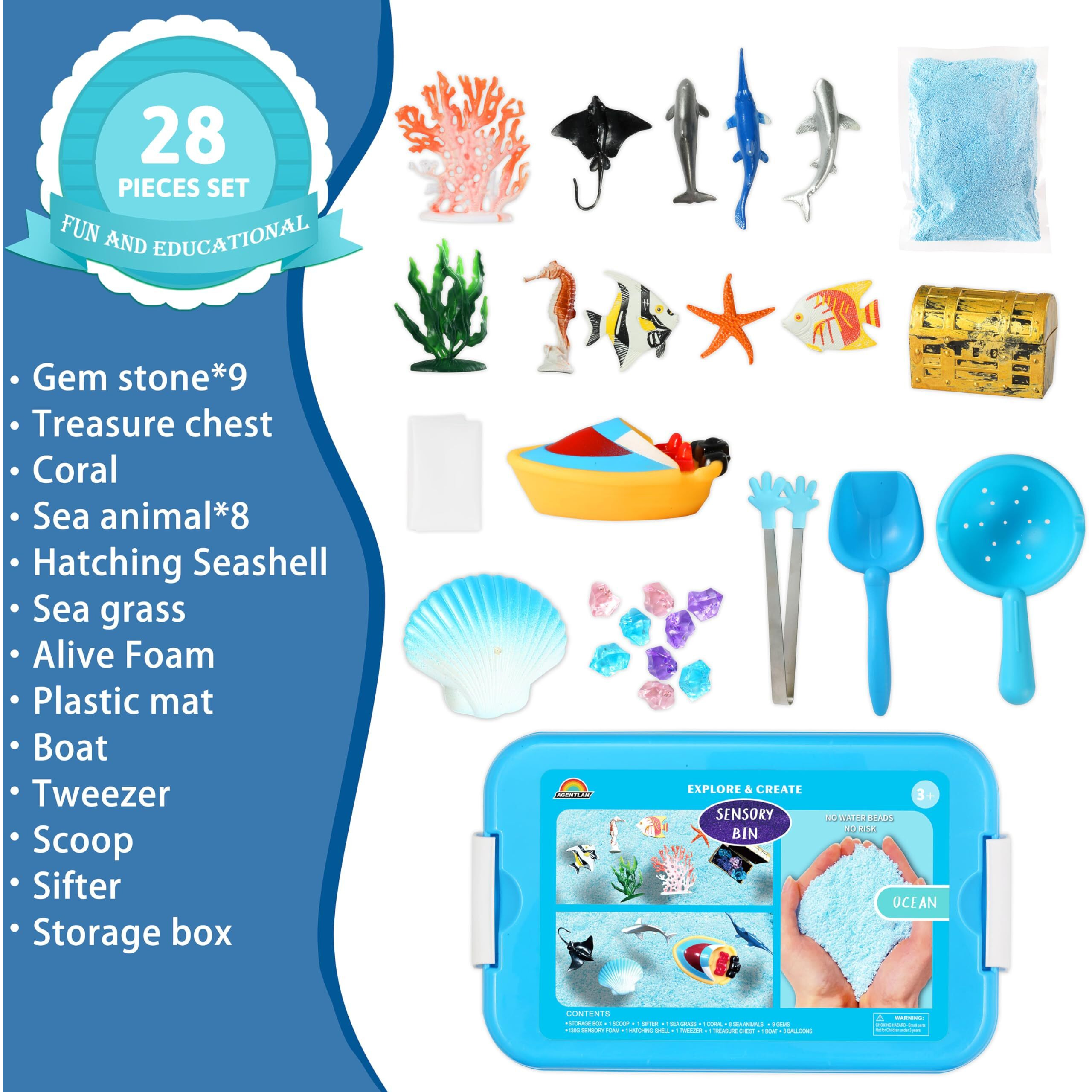 Agentlan Ocean Sensory Bin, Ocean Sensory Water Toys With Sea Animal For Toddlers Boys And Girls, Kids Toys Gift Sand Box For Age 3 4 5 6 7 8