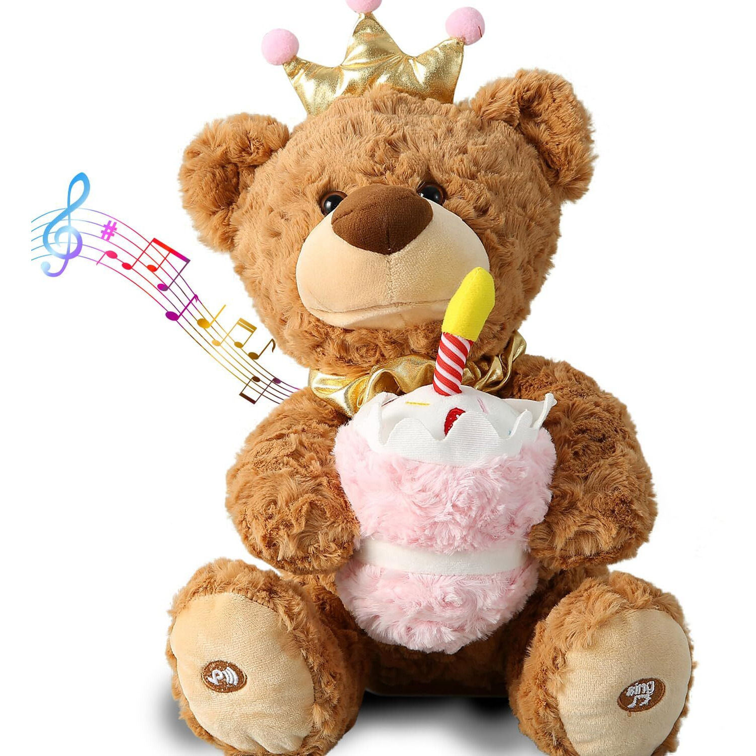 Marsjoy Musical Happy Birthday Teddy Bear With Glowing Cupcake, Animated Plush Toy Singing Dancing Talking Plush Bear Repeating What You Say Recording Toy Stuffed Animal Gift For Girl Kid