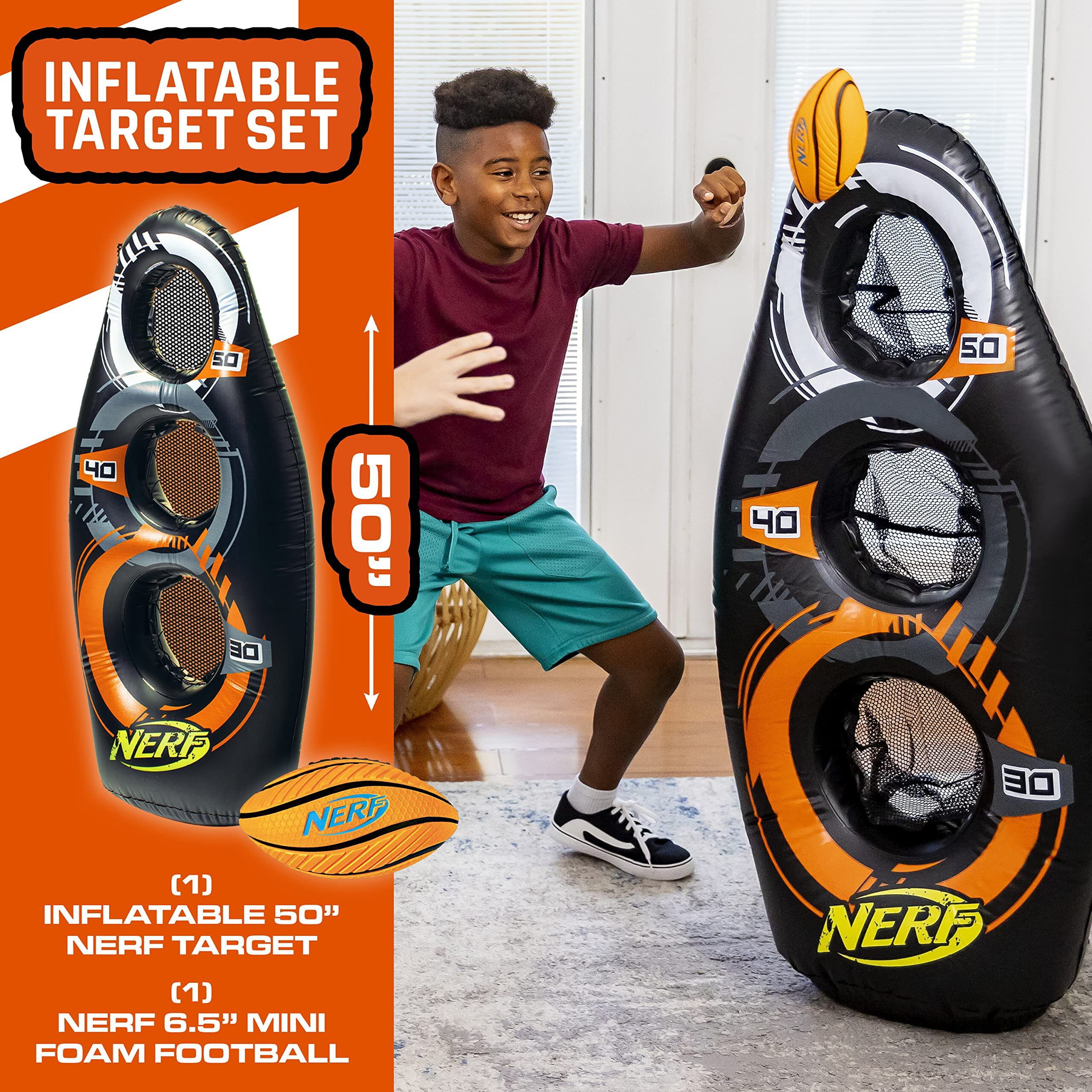 Nerf Inflatable Target Set - Proshot Kids Football + Blaster Target Game Set- Standing Pop Up Target - 50""