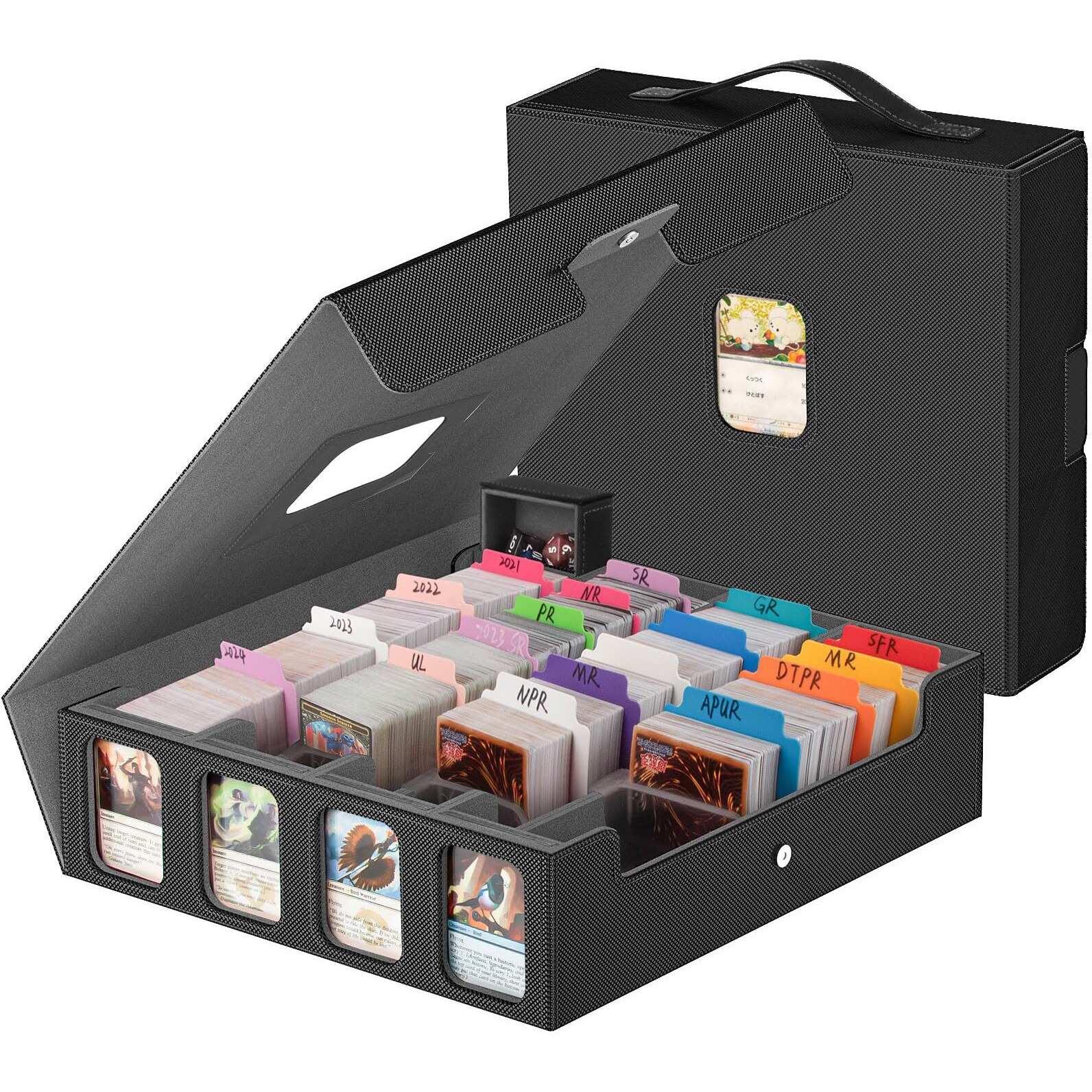 Gomyrod Mtg Deck Box, 3200+ Card Storage Box With 30 Colorful Divider & 8 Card Supporters Collectible Trading Card Cases With Handle & Viewing Windows Fits For Yugioh Mtg Cards(Black & Grey)