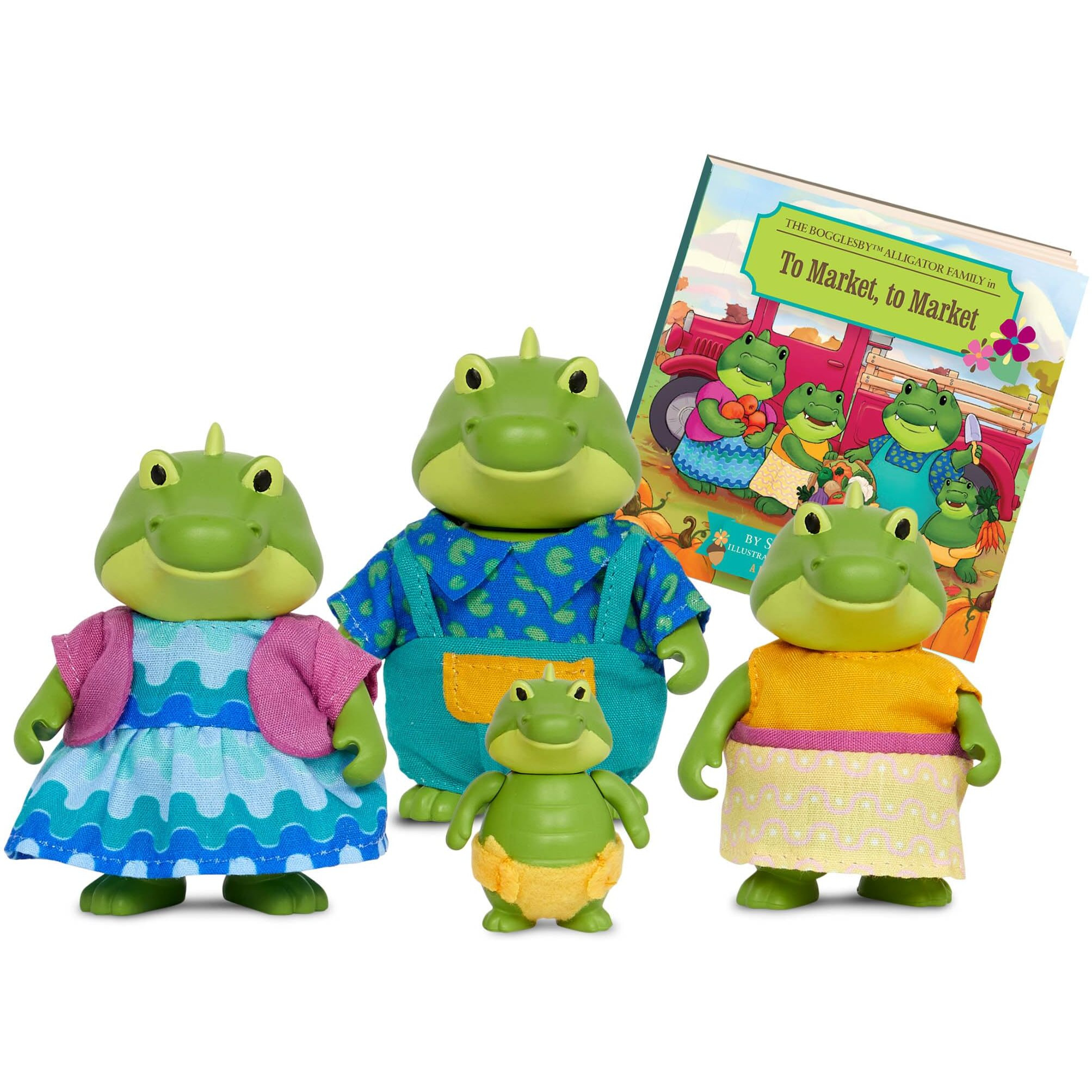 Li'L Woodzeez - Bogglesby Alligator Family - Set Of 4 Collectible Posable Alligator Figures With Storybook - Pretend Play Doll Figures - Gift Toy For Kids Age 3+