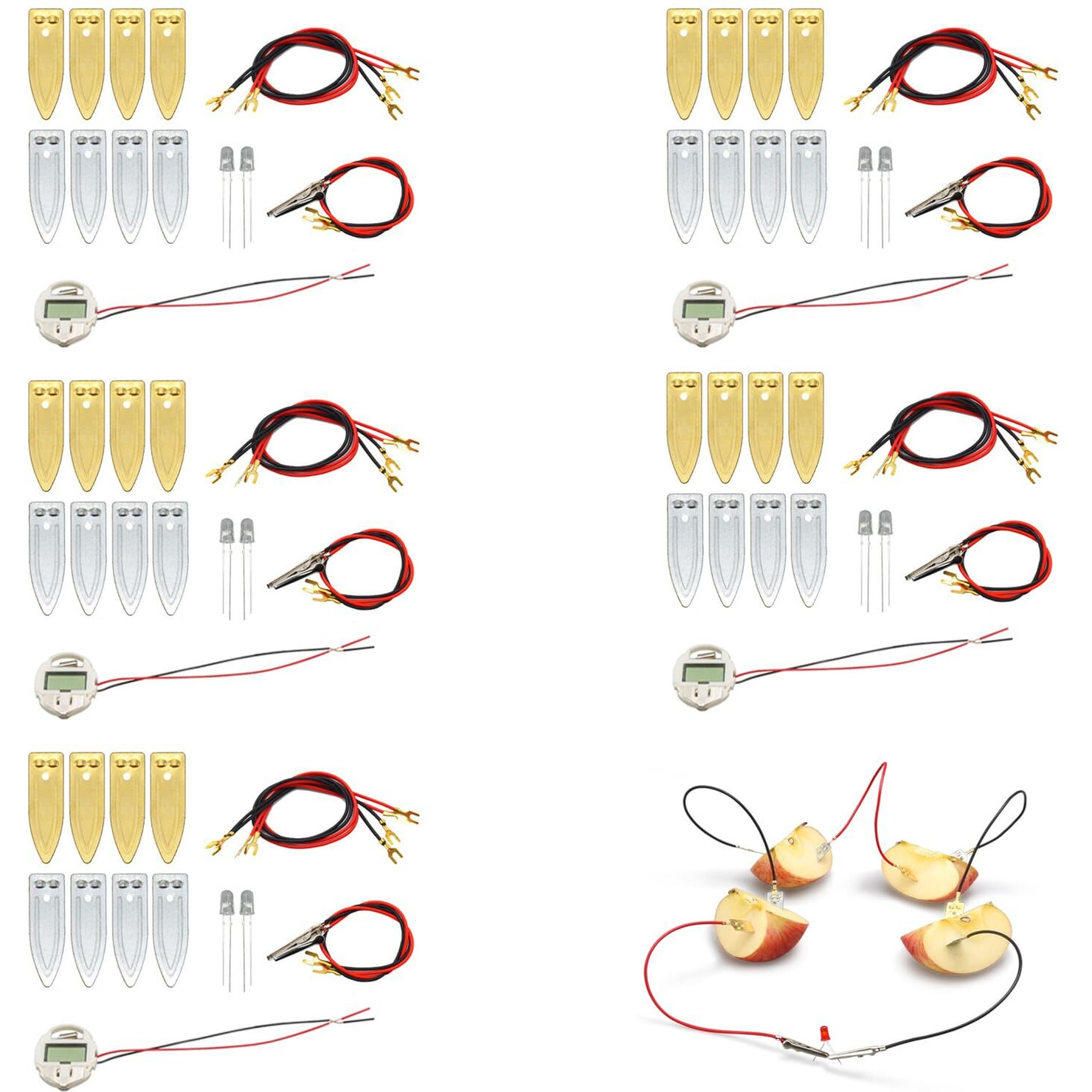 5 Sets Fruit Battery Science Experiment Kit For Home Teaching Toy, Orange Lemon Potato Battery Physics Teaching Experiment With Electronic Clock Educational Toy For Students
