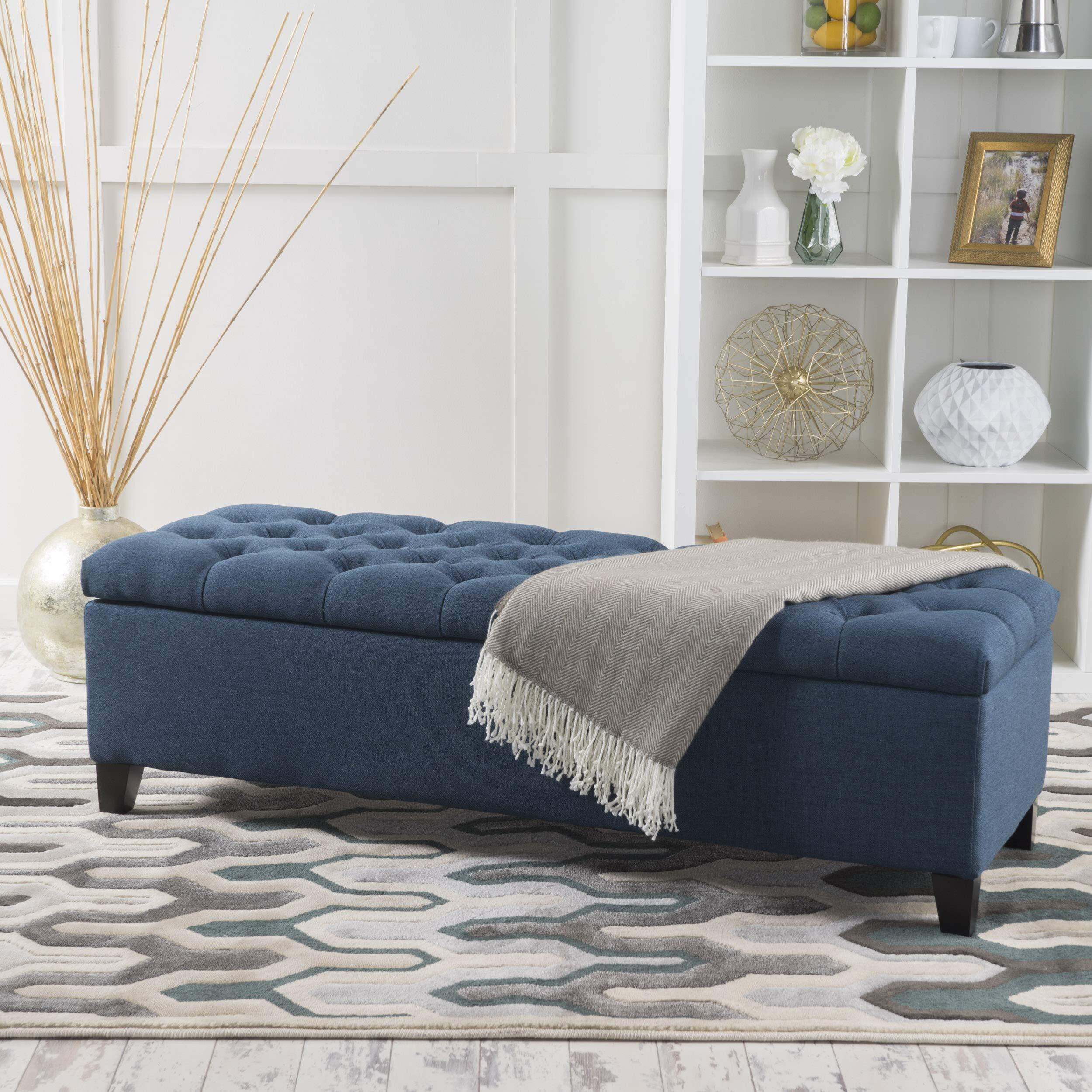 Christopher Knight Home Ottilie Fabric Storage Ottoman, Dark Blue, 17.75"&quotD X 51.5"&quotW X 15.75"&quotH
