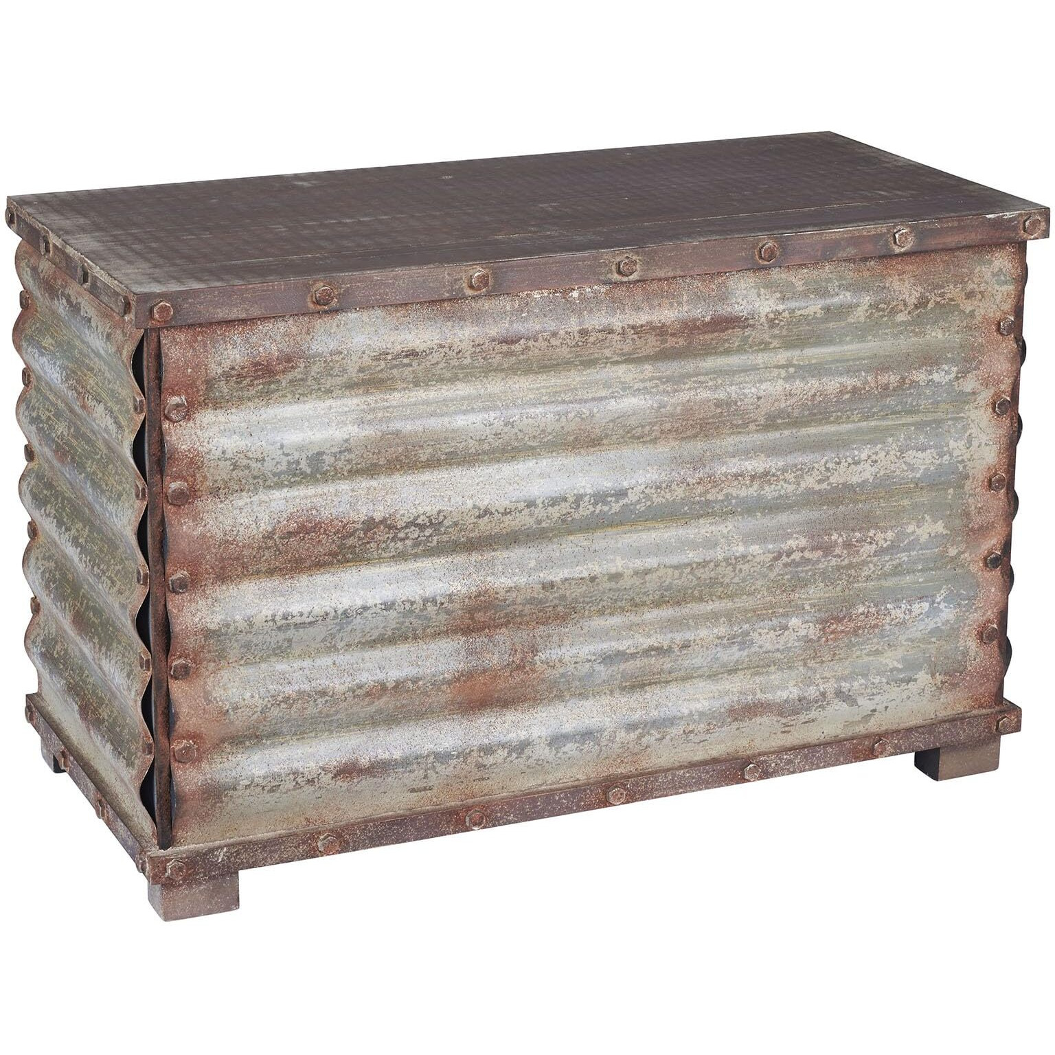 Household Essentials Vintage Metal Storage Trunk, Rustic Silver, Large
