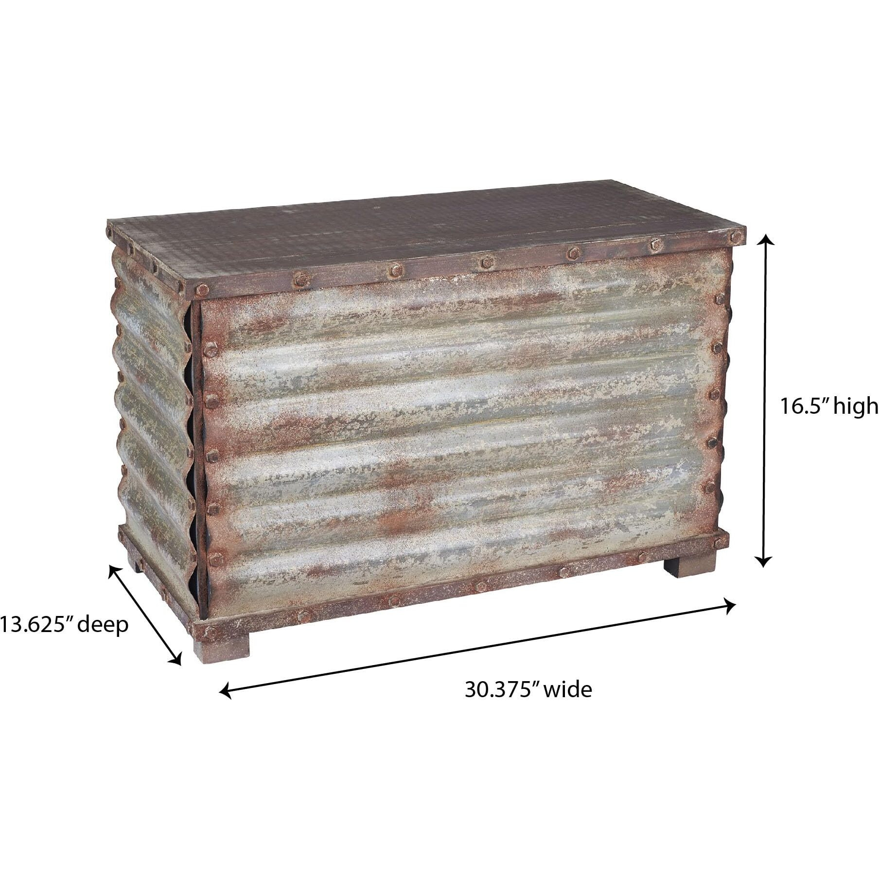 Household Essentials Vintage Metal Storage Trunk, Rustic Silver, Large