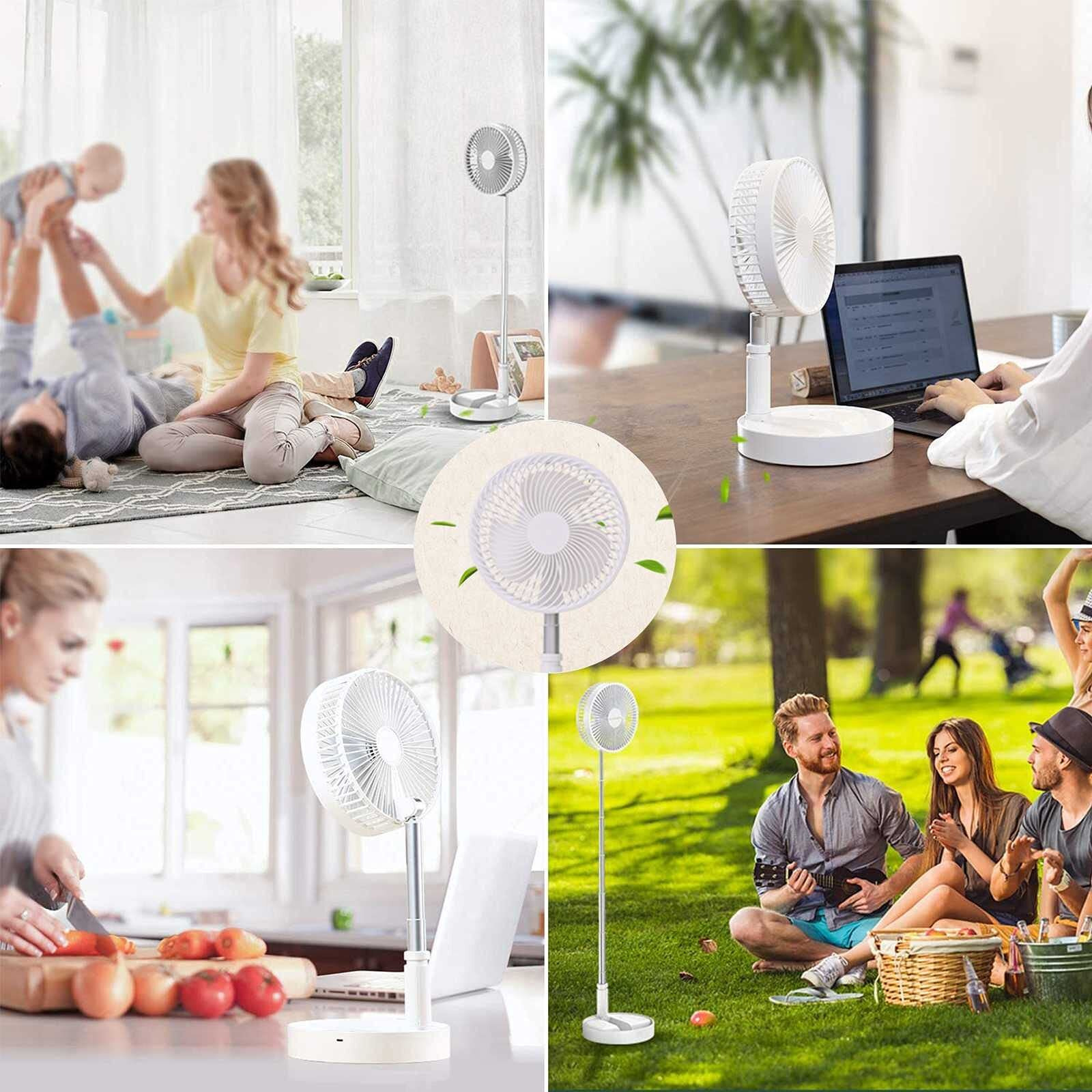 Loread Portable Desk Fan,Foldable Fan Pedestal Stand Floor Fan With Remote Controller Adjustable Height From 14.2'' To 39'', 4 Speeds, 7200Mah Rechargeable Telescopic Usb Charging