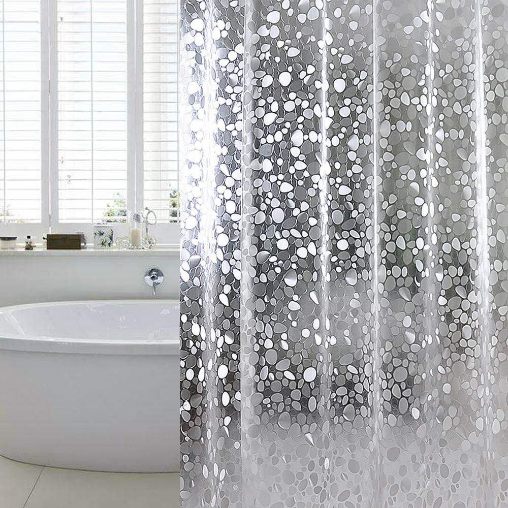Weltrxe Eva Shower Curtain Water Repellent,No Chemical Smell Liner,No Odor, Chlorine Free Liner,Heavy Duty For Stall, Bathtubs 72 X 72,12 Hooks