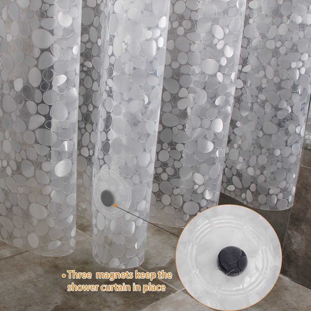 Weltrxe Eva Shower Curtain Water Repellent,No Chemical Smell Liner,No Odor, Chlorine Free Liner,Heavy Duty For Stall, Bathtubs 72 X 72,12 Hooks