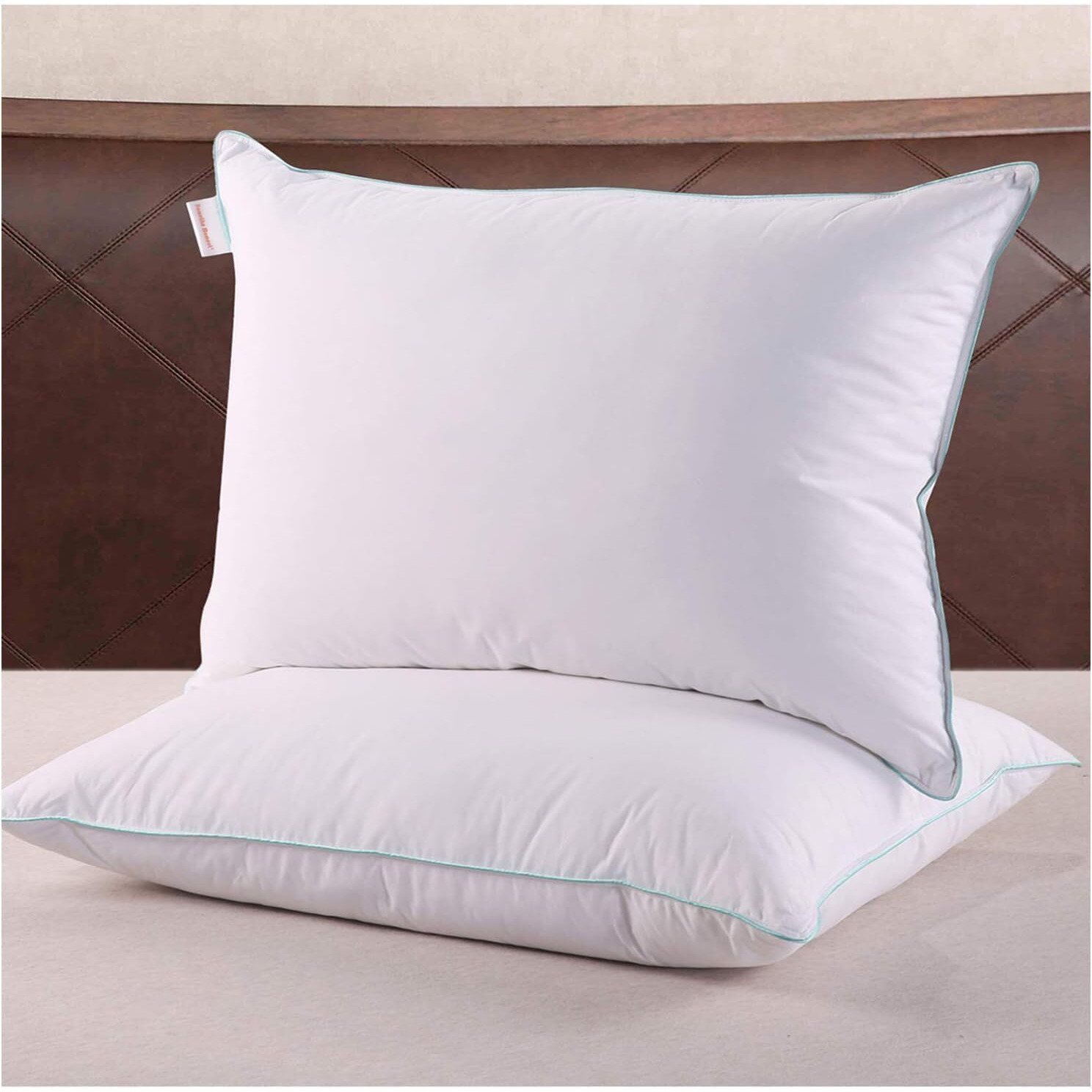 Homelike Moment Down Feather Pillows Queen - 2 Pack Feather Bed Pillows For Sleeping Queen Size Pillow Set Of 2 100% Cotton Cover 20X30 Inch