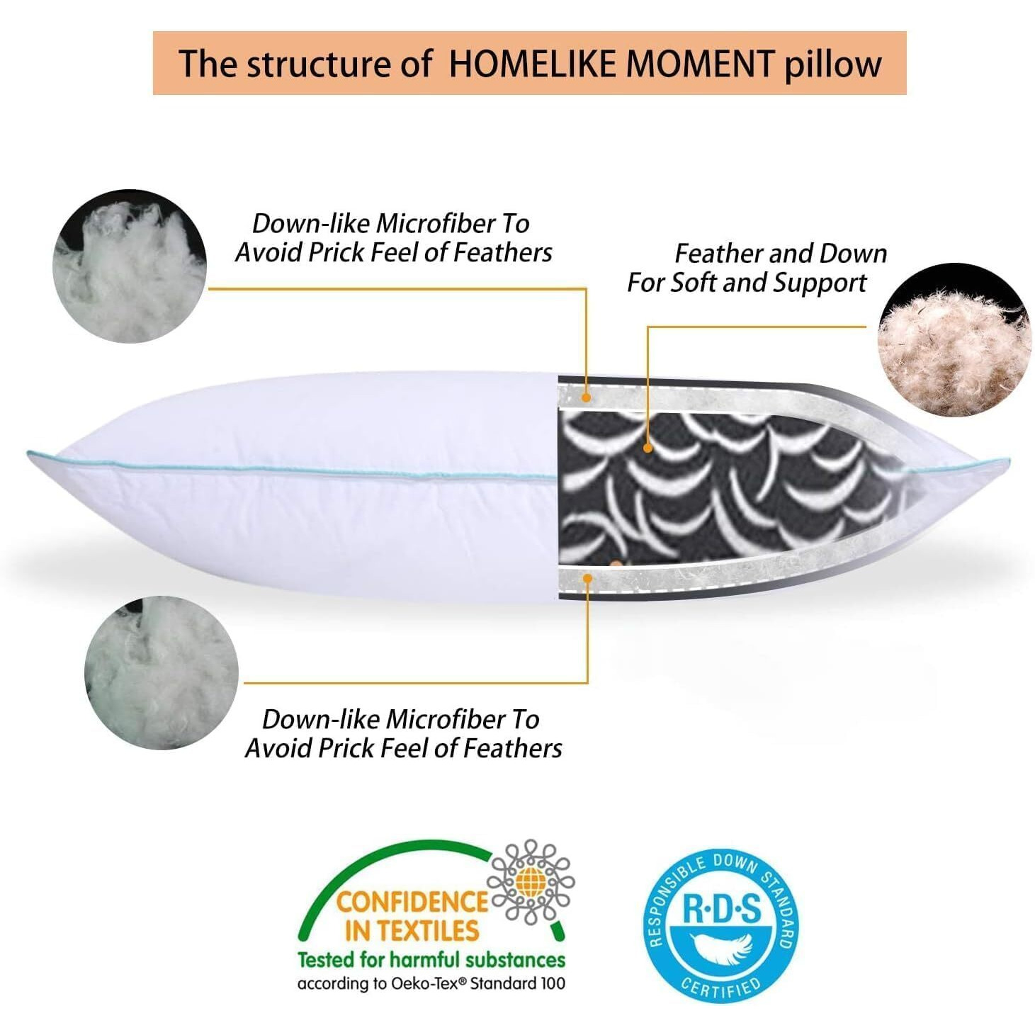 Homelike Moment Down Feather Pillows Queen - 2 Pack Feather Bed Pillows For Sleeping Queen Size Pillow Set Of 2 100% Cotton Cover 20X30 Inch