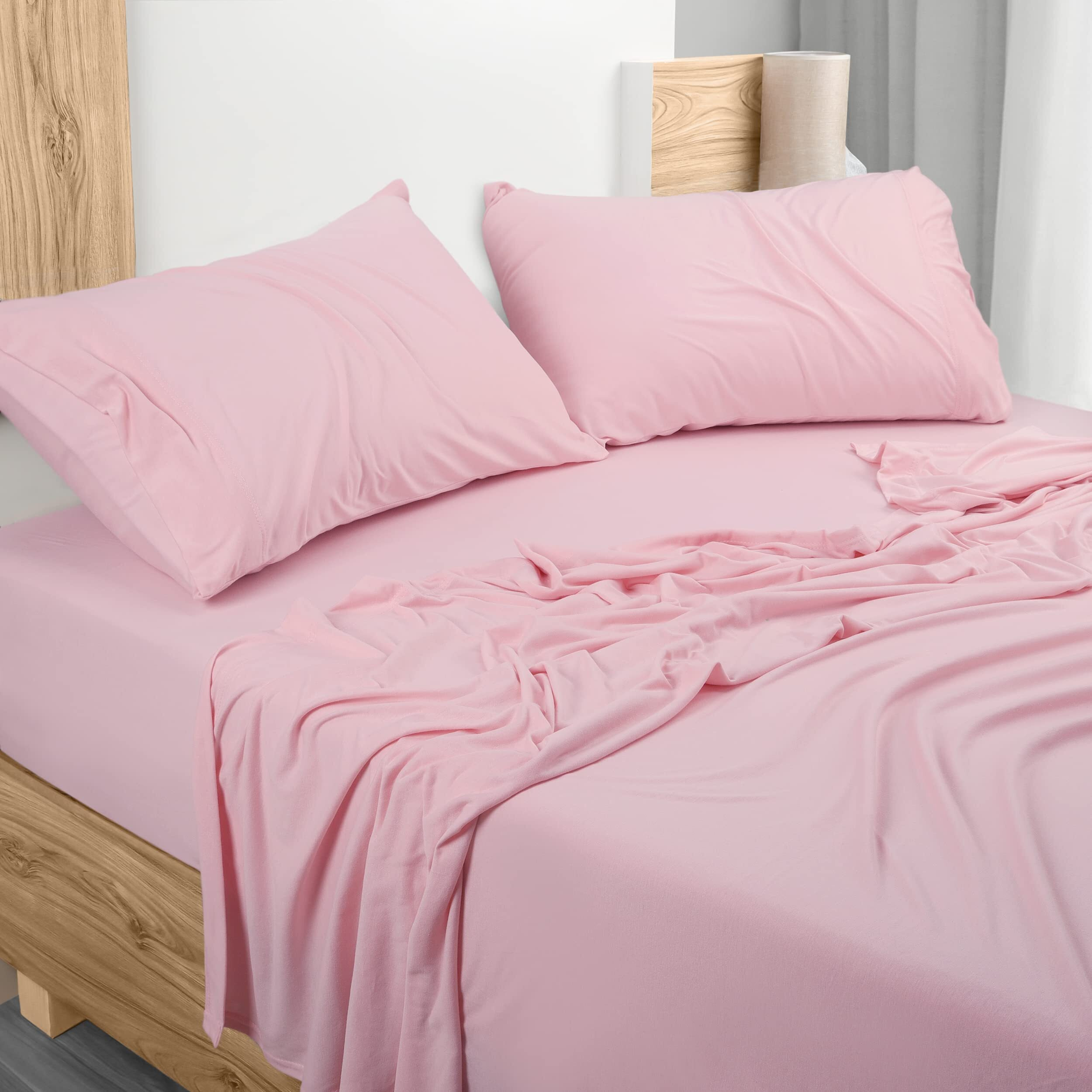 Utopia Bedding Queen Sheet Set - Jersey Knit Sheets 4 Piece Queen Jersey Sheet Set - Cotton Jersey Sheets - Soft T-Shirt Stretchy Sheets (Queen, Pink)