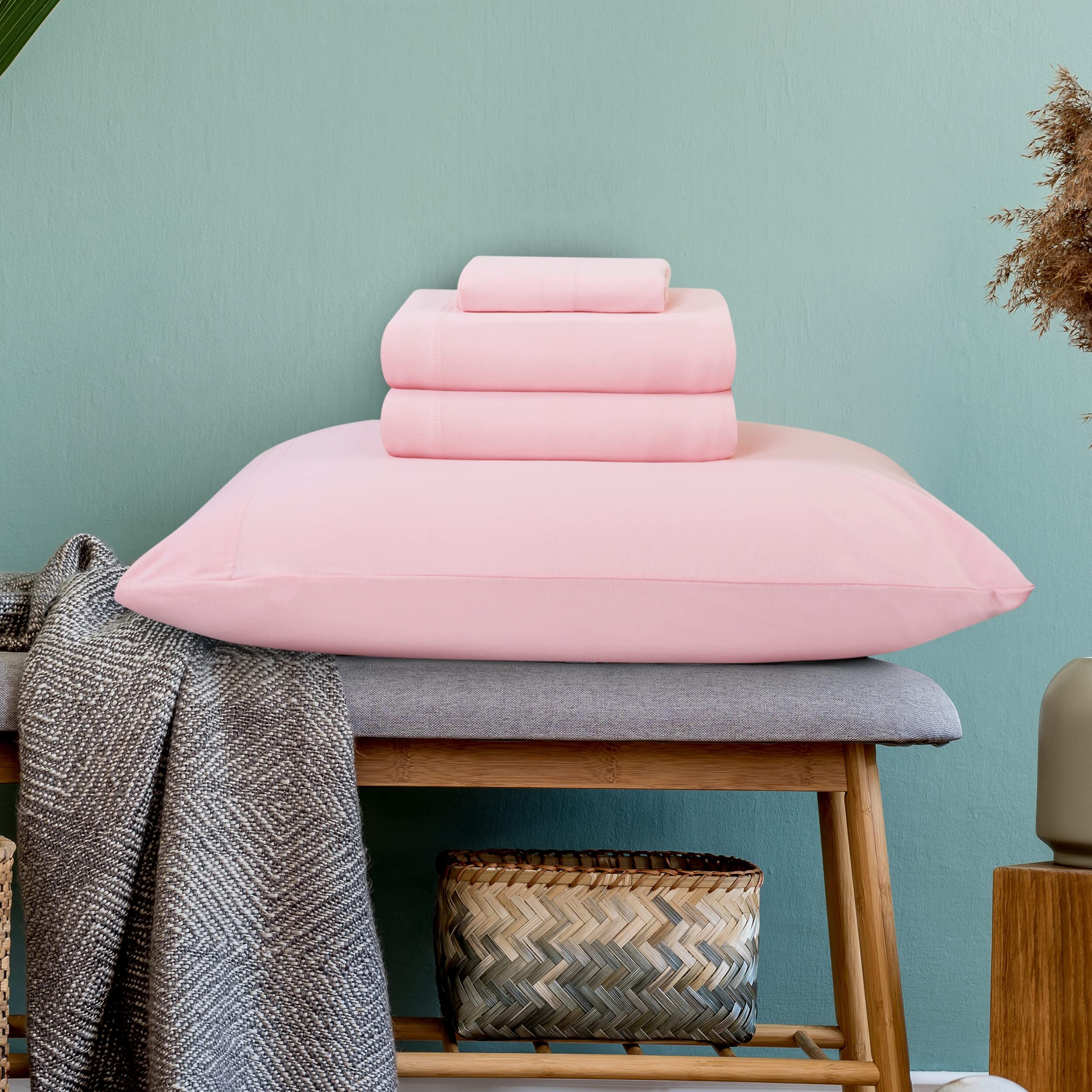 Utopia Bedding Queen Sheet Set - Jersey Knit Sheets 4 Piece Queen Jersey Sheet Set - Cotton Jersey Sheets - Soft T-Shirt Stretchy Sheets (Queen, Pink)