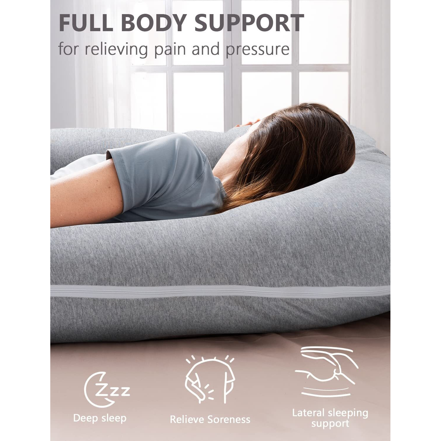 Angqi Pregnancy Pillows, U Shaped Pregnancy Body Pillow For Sleeping, 55 Inch Maternity Pillow For Pregnant Women With Cooling Jersey Cover, Grey