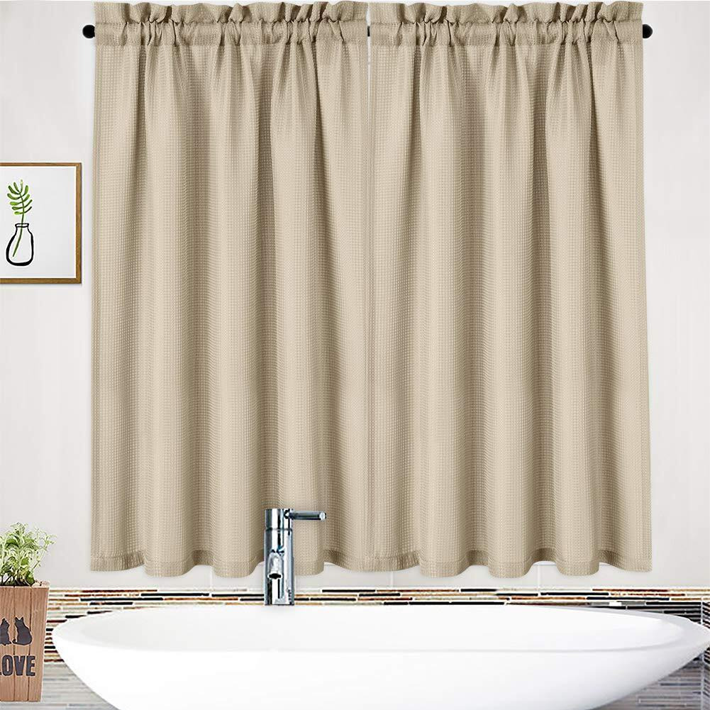Nanan Waffle Woven Textured Short Curtains For Kitchen Waterproof Window Covering For Bathroom - 30"" X 54"", Plaza Taupe, Set Of 2
