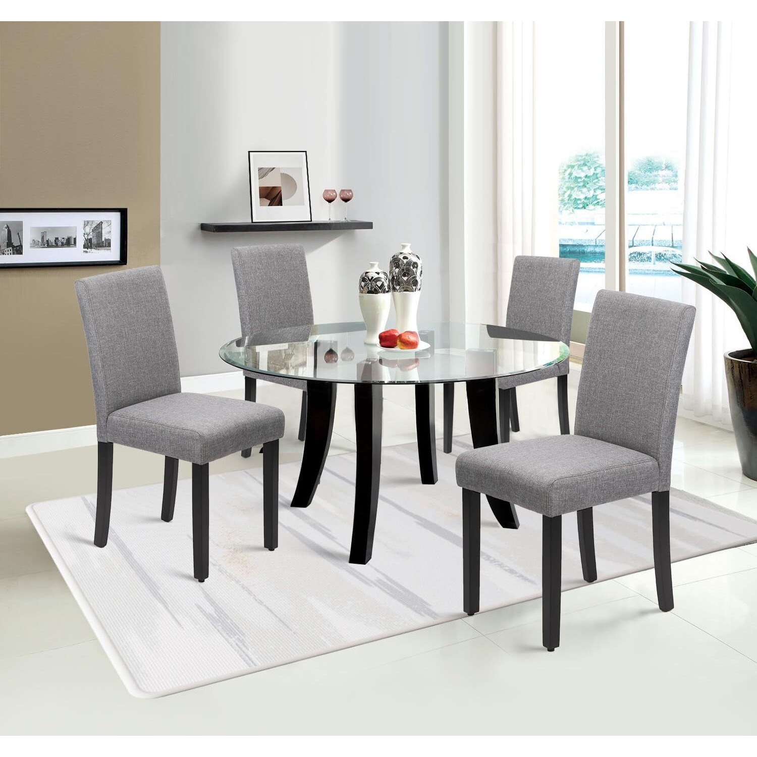 Fdw Dining Chairs Set Of 4,Dining Room Chairs Kitchen Chairs Elegant Design Modern Fabric Upholstered Dining Chairs,Fabric Grey