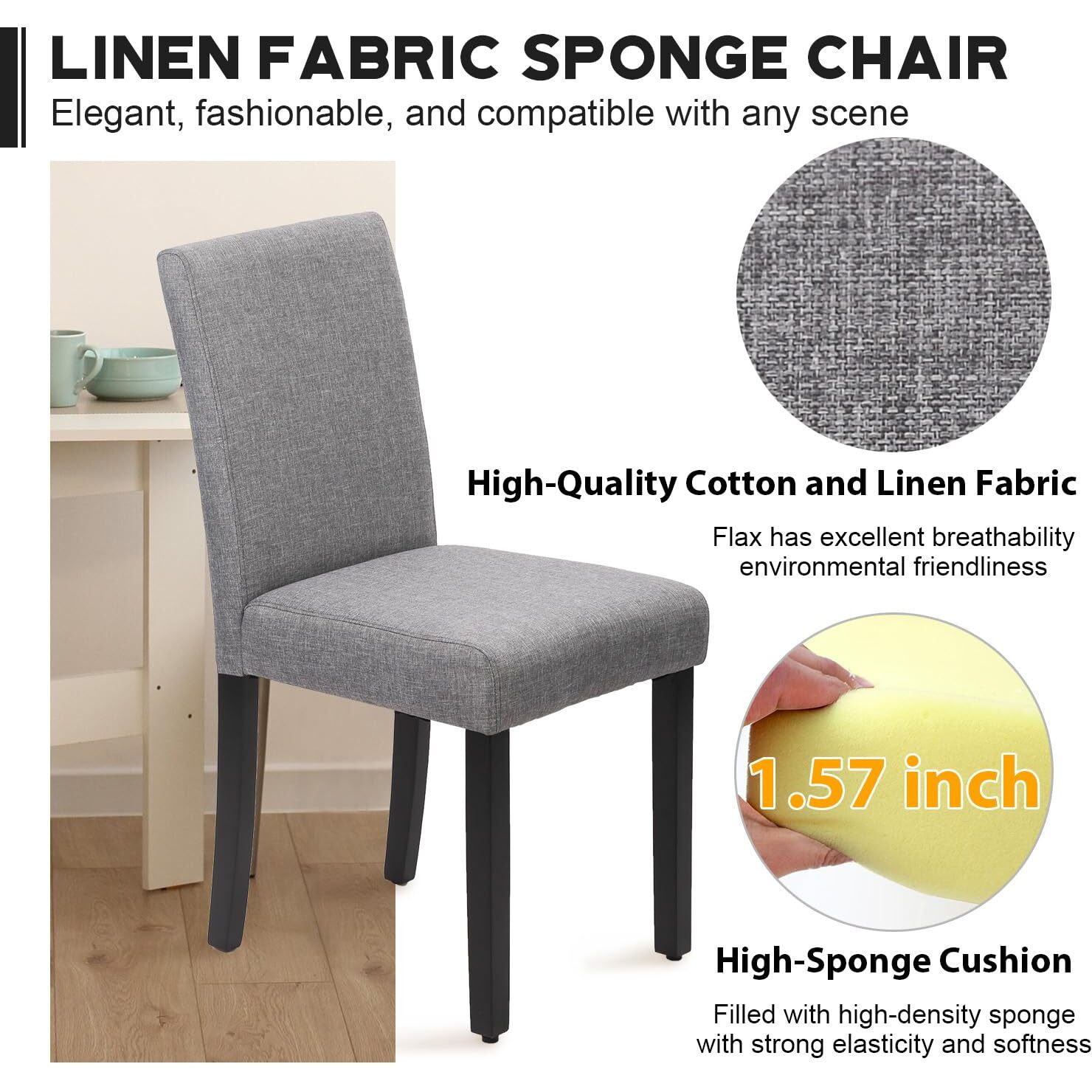 Fdw Dining Chairs Set Of 4,Dining Room Chairs Kitchen Chairs Elegant Design Modern Fabric Upholstered Dining Chairs,Fabric Grey