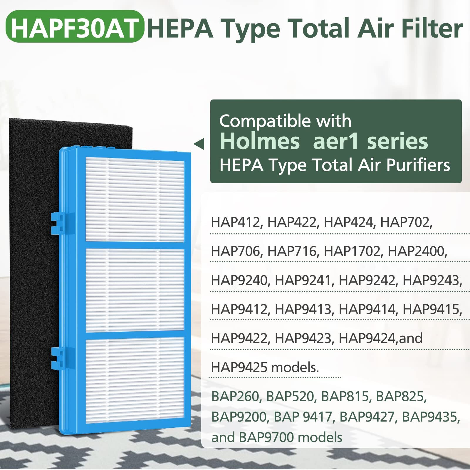 Hapf30At Filter Replacement For Holmes Aer1 Type Total Air Purifier, True Hepa Filter For Hapf30At Hap242-Nuc Hap424 Hap706 Hap716 Hap9240 Et.