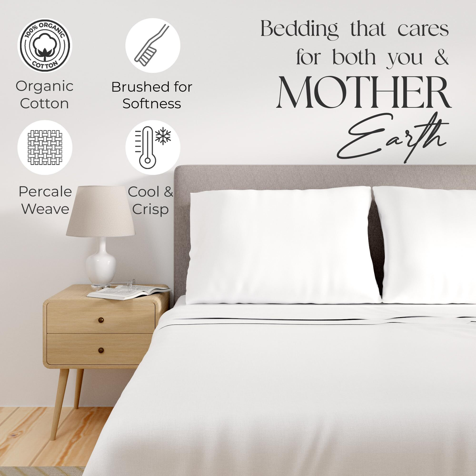 Supreme Elegance Queen Size Sheet Set, 100% Cotton Snow White Bed Sheets Set, Deep Pockets Percale Sheets, Easy Fit, Cooling Bed Sheets For Queen Size Bed