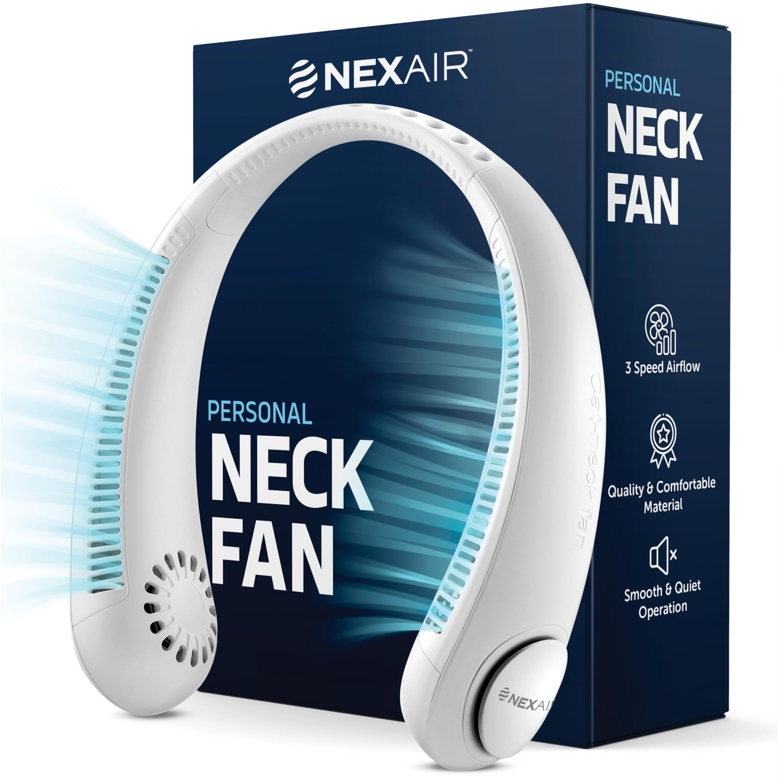 Nexair Portable Neck Fan - 3 Speed Rechargeable Bladeless Neck Fan, Adjustable Personal Neck Fan For Women & Men Modern Design, Great Cooling Fan For Travel, Outdoors & Sports