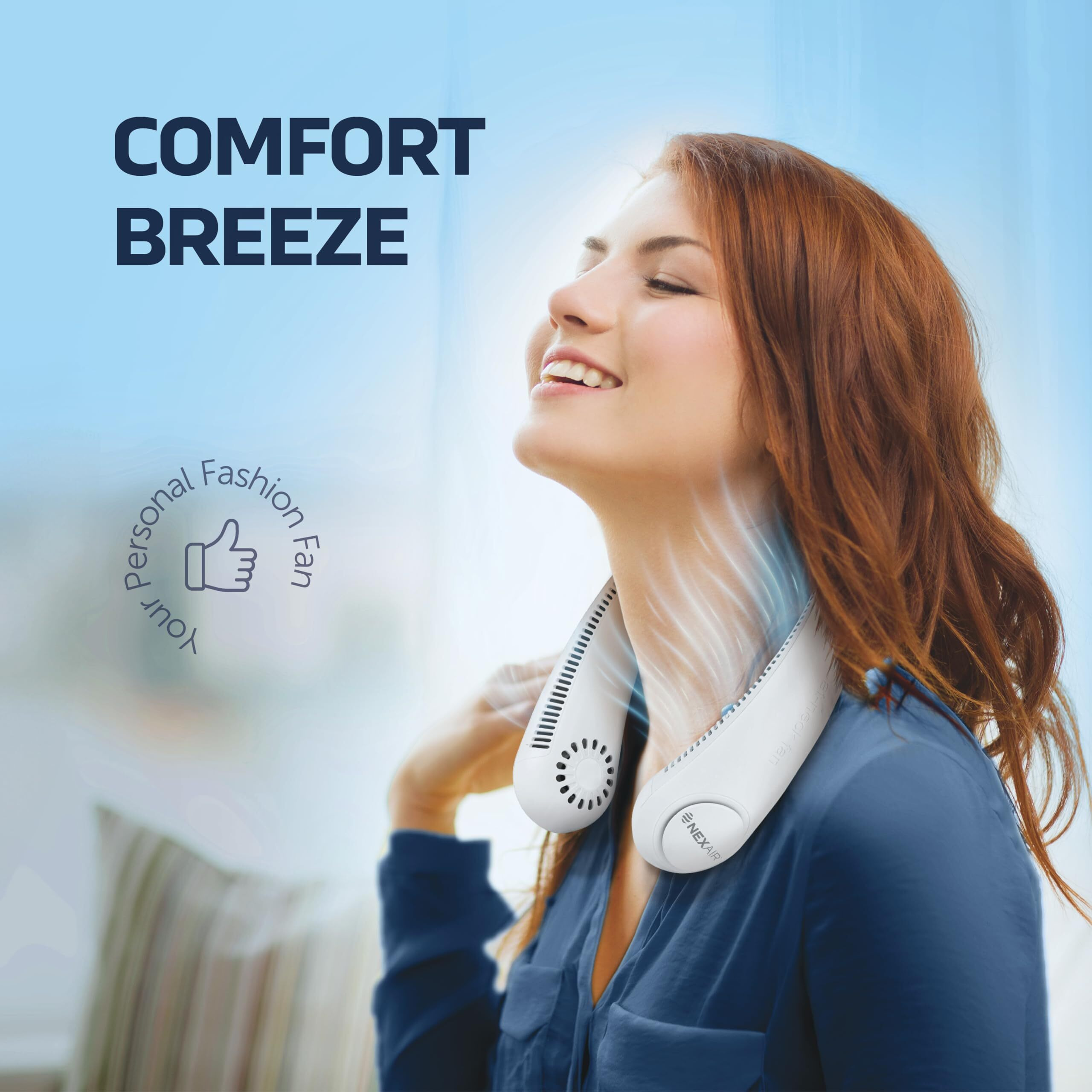 Nexair Portable Neck Fan - 3 Speed Rechargeable Bladeless Neck Fan, Adjustable Personal Neck Fan For Women & Men Modern Design, Great Cooling Fan For Travel, Outdoors & Sports