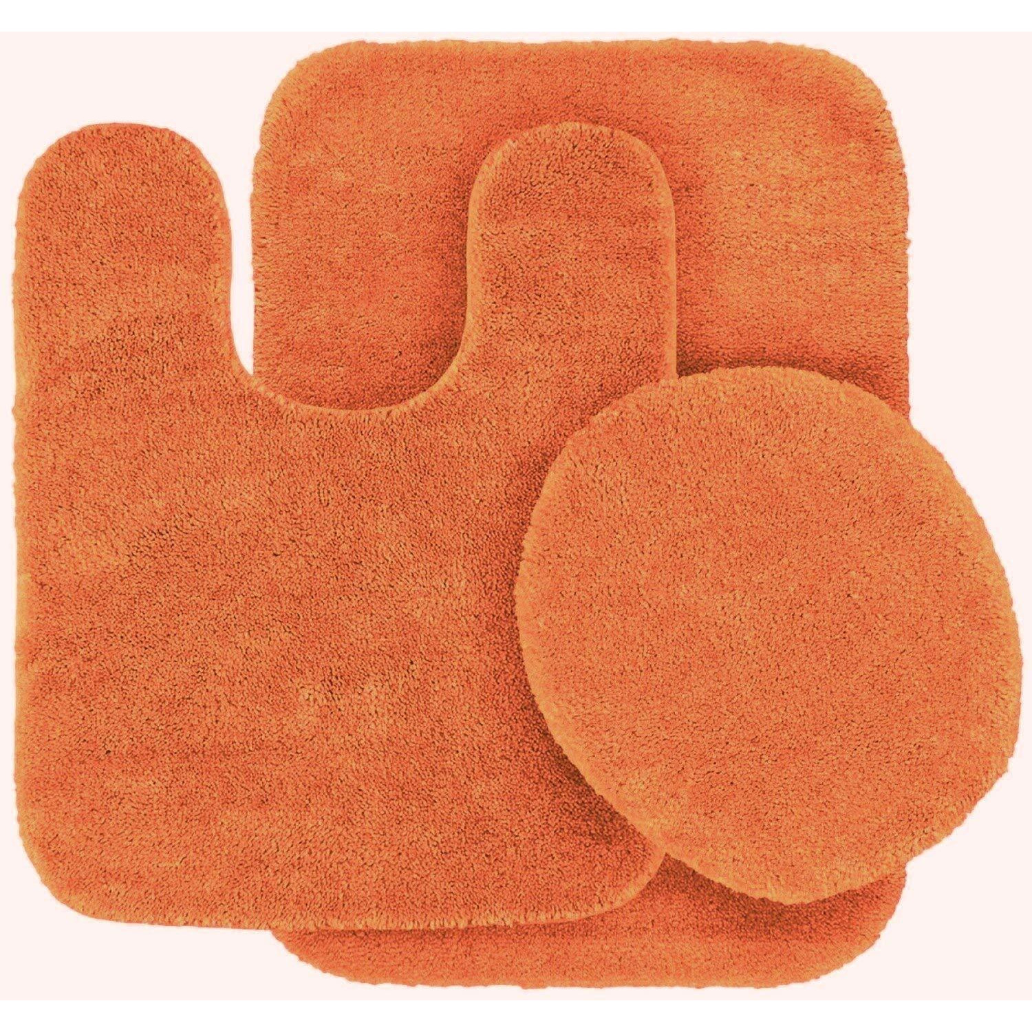 Mk Home 3Pc Angela Non Slip Soft Bath Set Rugs For Bathroom Bath Rug, Contour Mat, Toilet Seat Cover New (Orange)