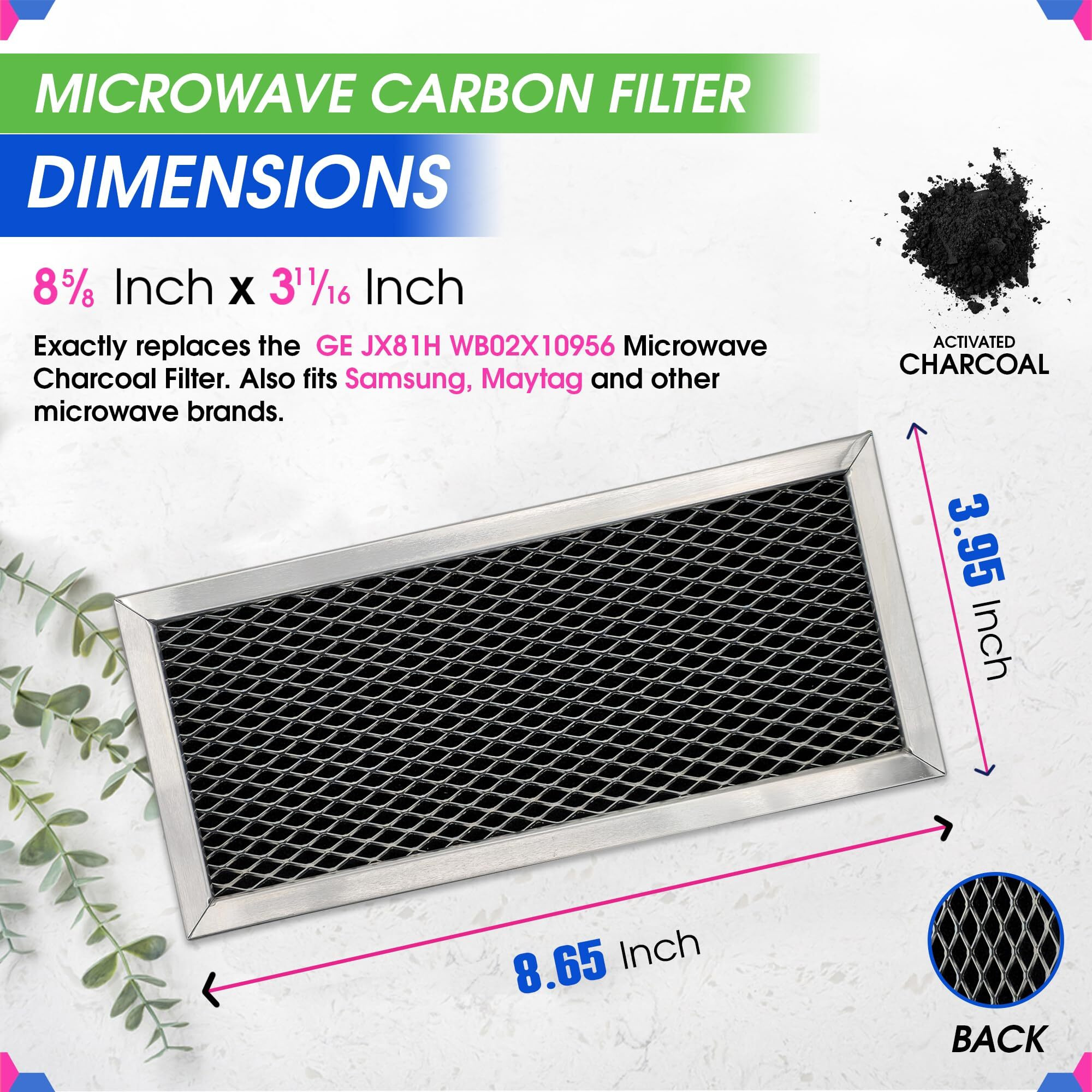 Microwave Filter Replacement 8.67"" X 3.95"" For Jx81H Wb02X10956 Ge Microwave Charcoal Filter - Fits Samsung Carbon Filter - Freshens And Filters Kitchen Air In Over-The-Range Oven Stove Fan (1)