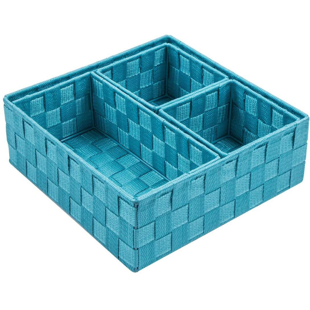 Posprica Woven Storage Baskets For Organizing, Small Black Baskets Cube Bin Container Tote Organizer Divider For Drawer, Closet, Shelf, Dresser, Set Of 4(Aqua)
