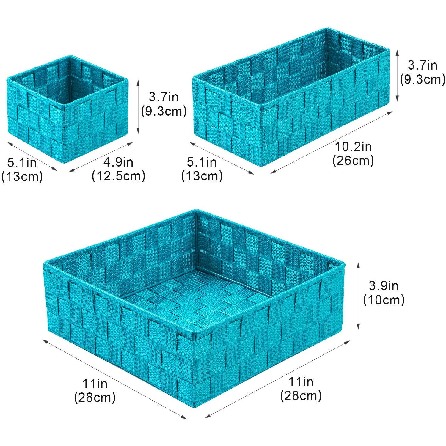 Posprica Woven Storage Baskets For Organizing, Small Black Baskets Cube Bin Container Tote Organizer Divider For Drawer, Closet, Shelf, Dresser, Set Of 4(Aqua)