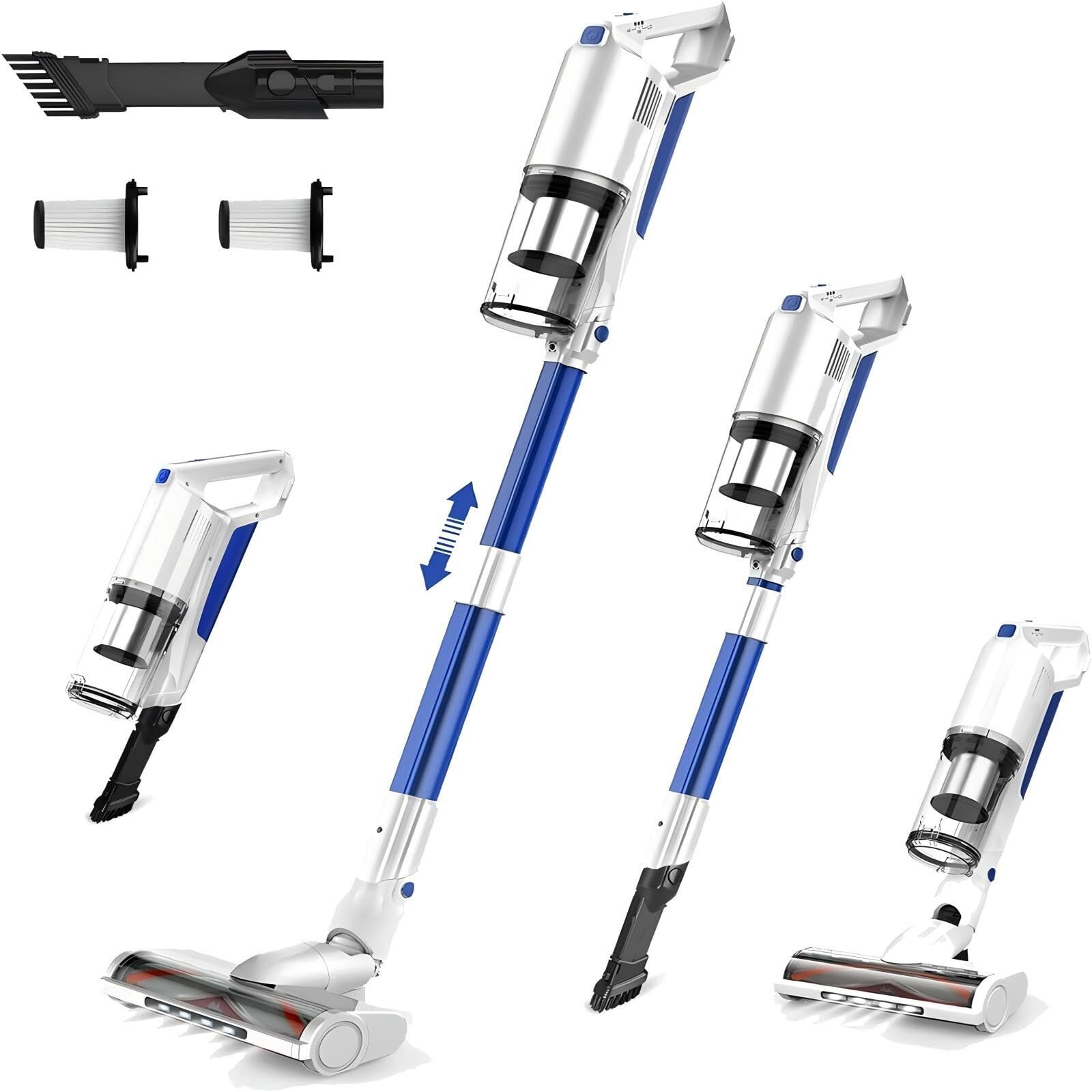Whall Cordless Vacuum Cleaner, Upgraded Strong Suction Brushless Motor Cordless Stick Vacuum Cleaner,Lightweight Handheld Vacuum For Home Pet Hair Carpet Hard Floor,Up To 55Mins Runtime,White