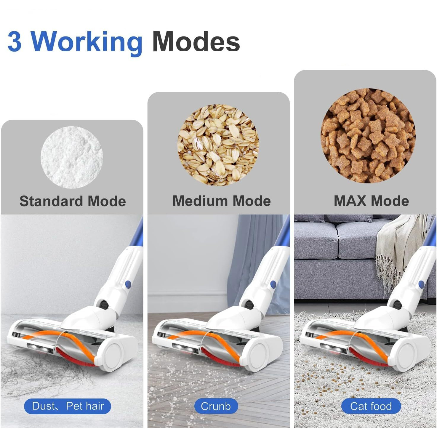 Whall Cordless Vacuum Cleaner, Upgraded Strong Suction Brushless Motor Cordless Stick Vacuum Cleaner,Lightweight Handheld Vacuum For Home Pet Hair Carpet Hard Floor,Up To 55Mins Runtime,White