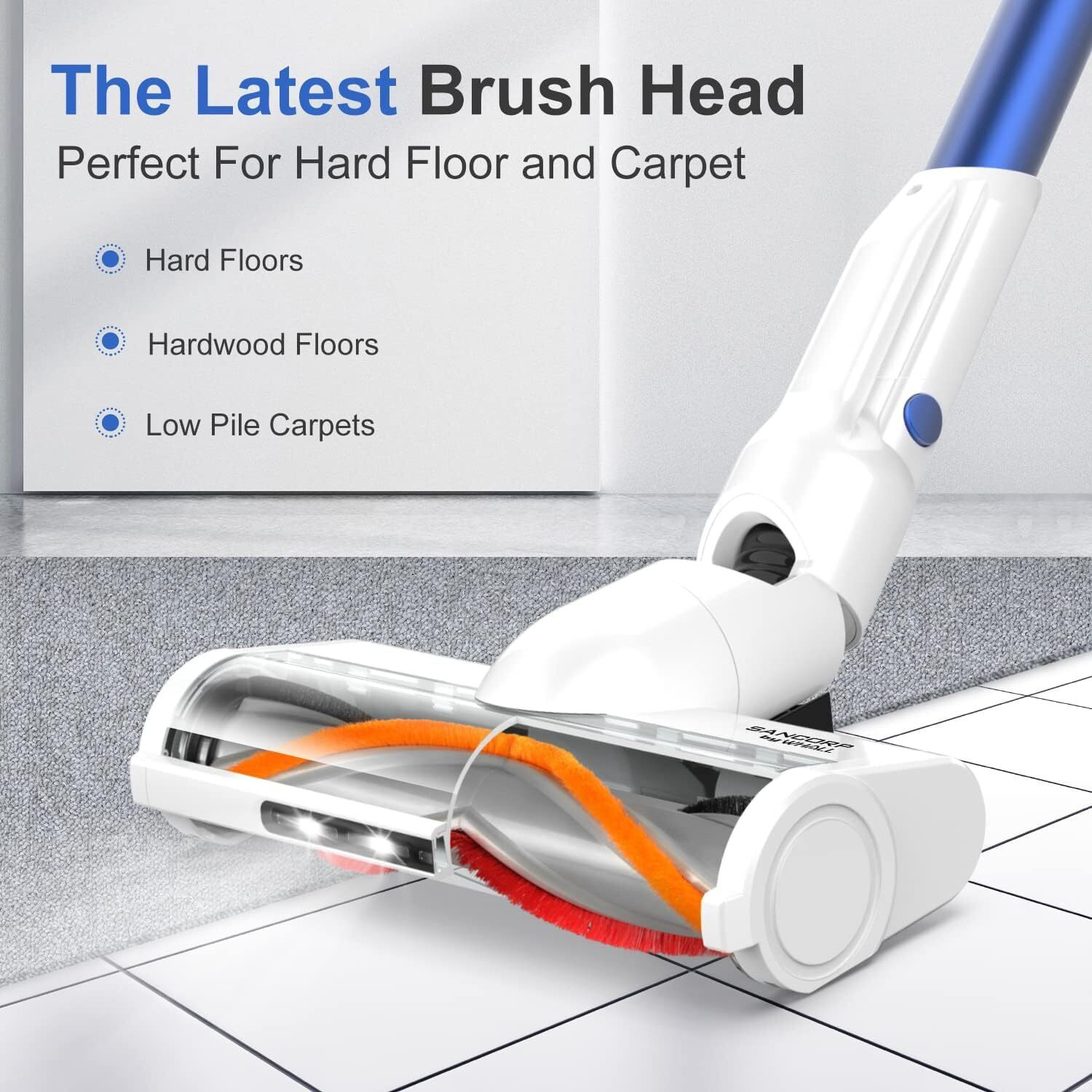 Whall Cordless Vacuum Cleaner, Upgraded Strong Suction Brushless Motor Cordless Stick Vacuum Cleaner,Lightweight Handheld Vacuum For Home Pet Hair Carpet Hard Floor,Up To 55Mins Runtime,White