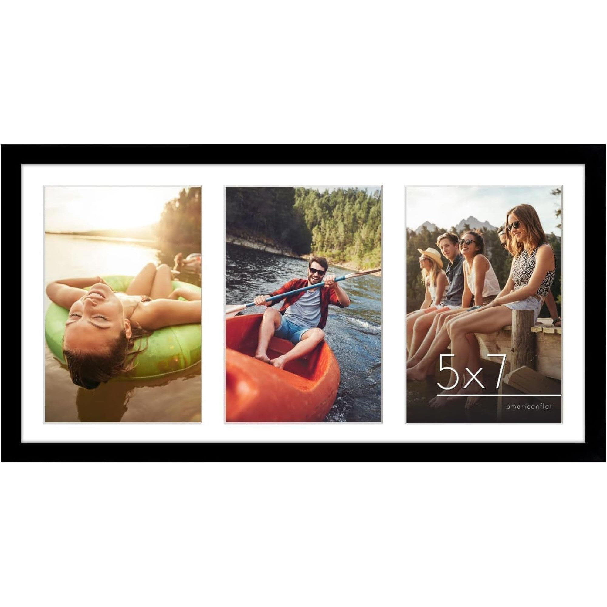 Americanflat 8X16 Collage Picture Frame With Shatter-Resistant Glass - Fits Three 5X7 Photos Or One 8X16 Picture - Signature Collection - Photo Frame For Tabletop And Wall Display - Black