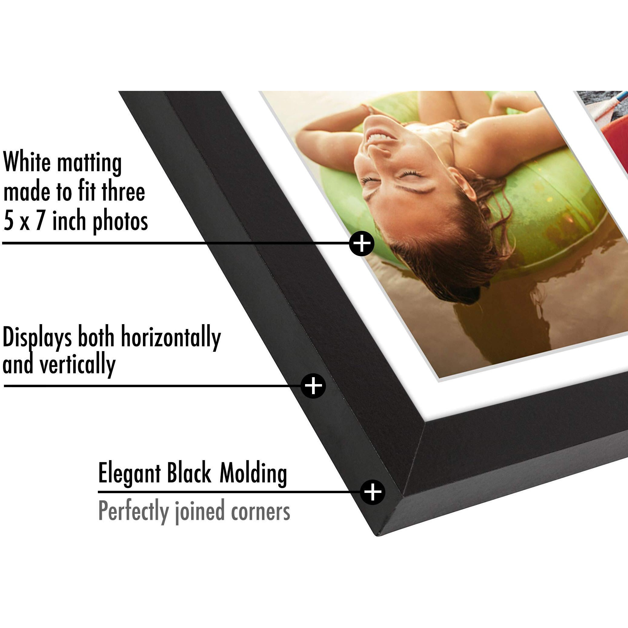 Americanflat 8X16 Collage Picture Frame With Shatter-Resistant Glass - Fits Three 5X7 Photos Or One 8X16 Picture - Signature Collection - Photo Frame For Tabletop And Wall Display - Black