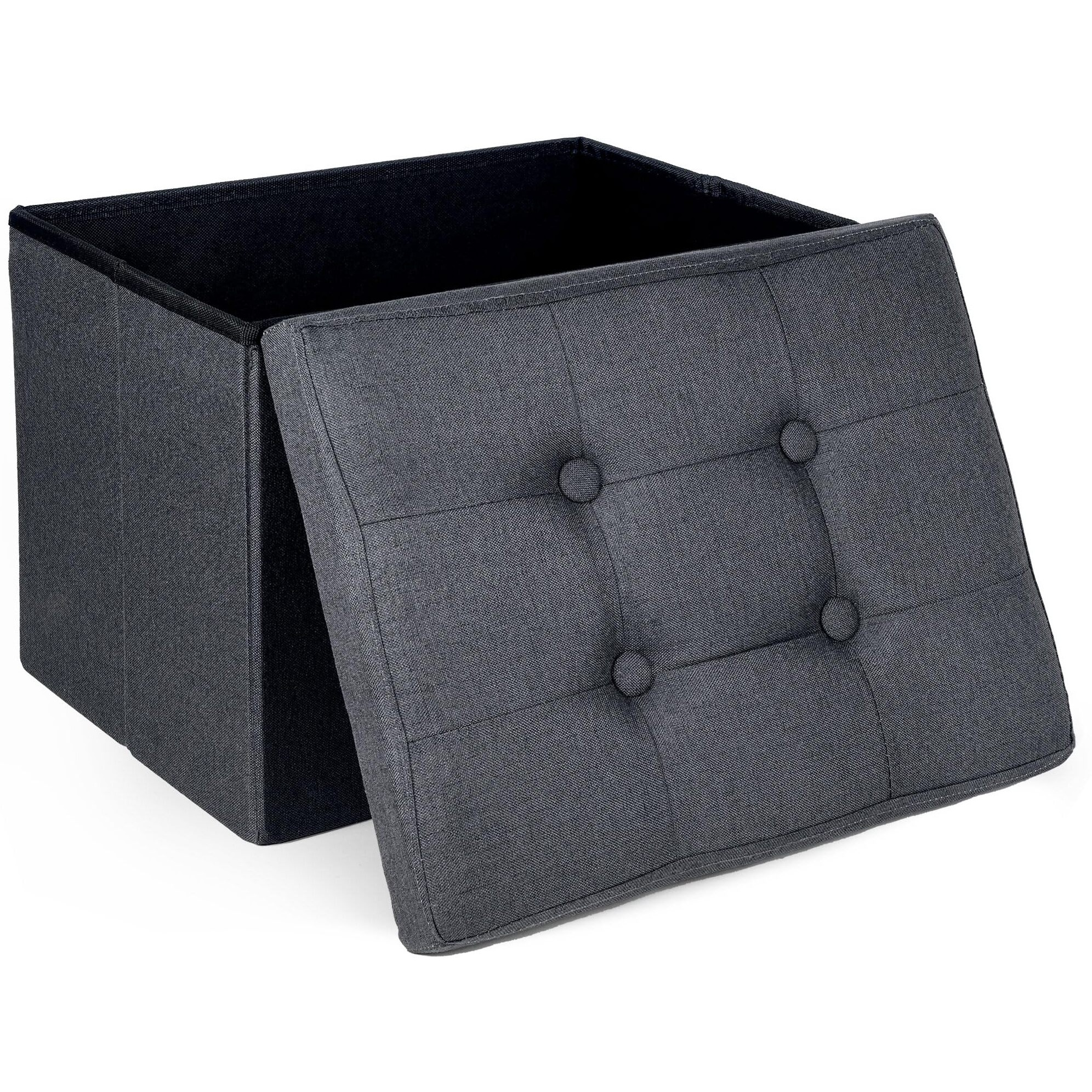 Lotfancy Storage Ottoman, Foot Rest Ottoman, 17X13X13 Inch, Small Ottoman For Living Room, Footstool, Faux Linen, Grey