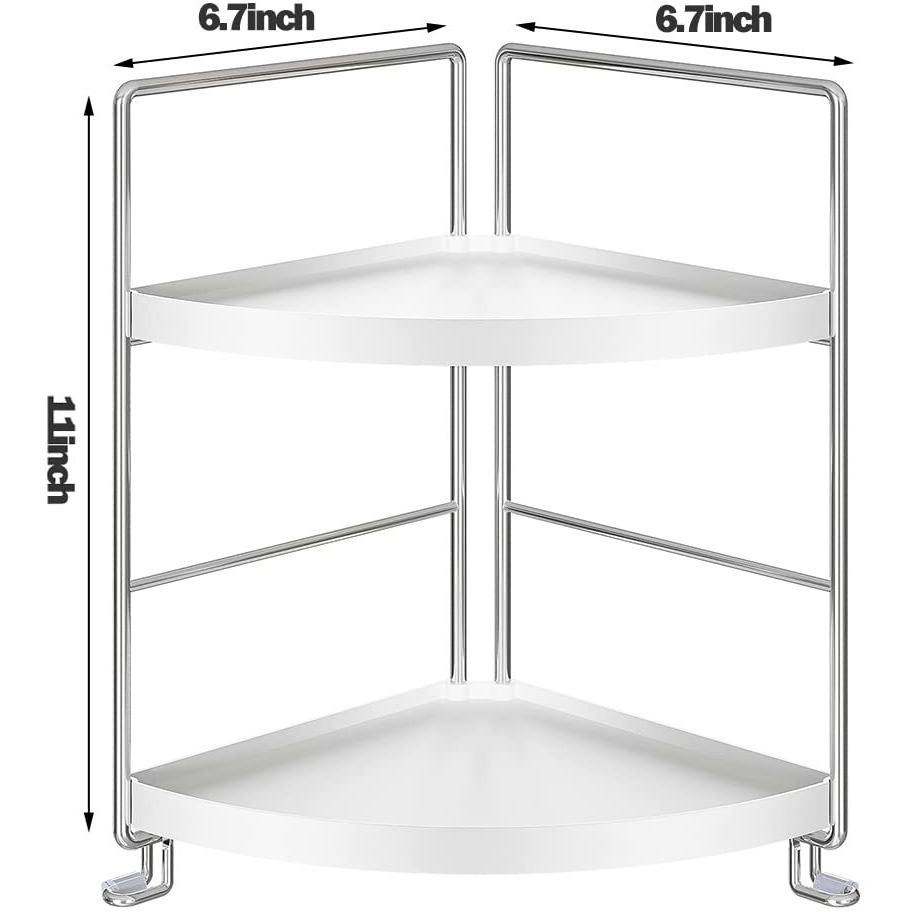 Kingberwi 2-Tier Bathroom Corner Counter Organizer, Makeup Storage Shelf Vanity Tray, Bathroom Sink Countertop Organizer, Silver