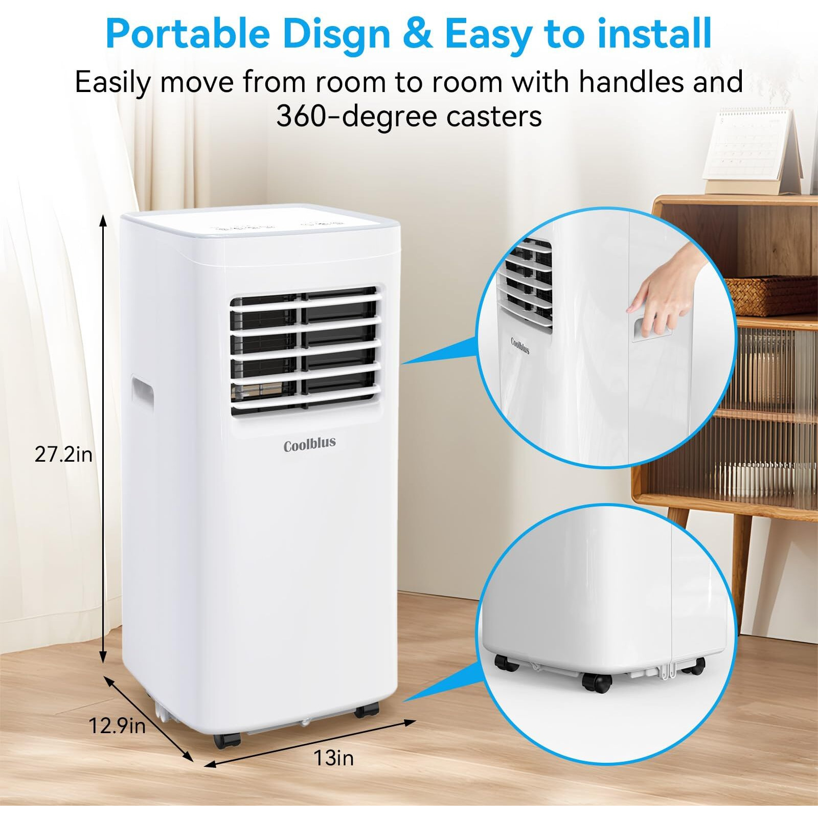 Coolblus Portable Air Conditioner,12000 Btu Portable Ac Up To 550 Sq,3 In 1 With Remote Control,Sleep Mode, Windows Kit,Brush,White