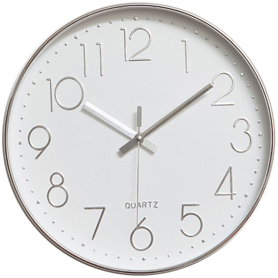 Jomparis Modern 12"" Battery Operated Non-Ticking Silent Sweep Movement Wall Clock Decorative For Office,Kitchen, Living Room, Bedroom, Bathroom Silver Plastic Frame