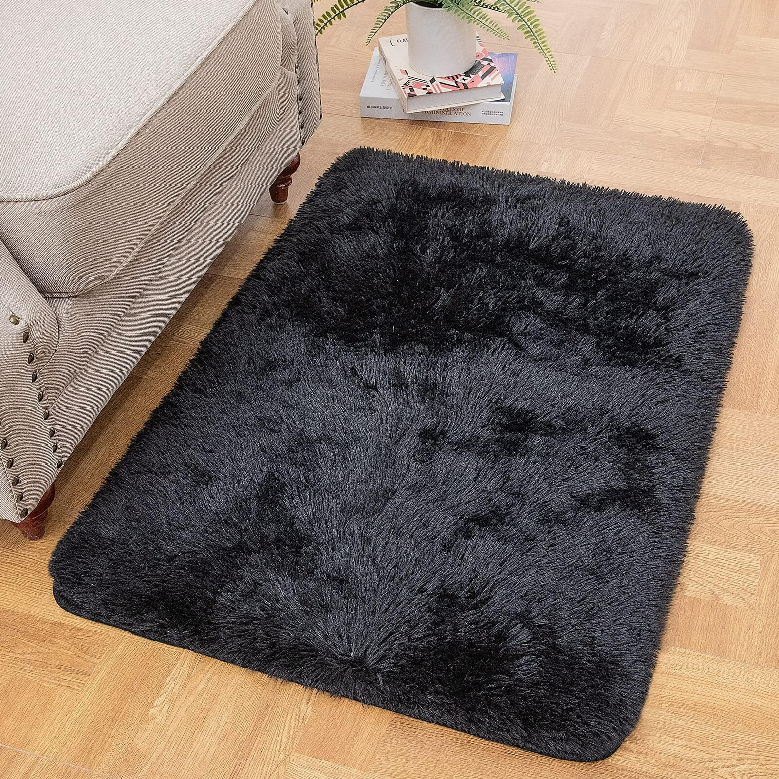 Ophanie Small Black Entryway Throw Rugs For Bedroom, 2X3 Mini Area Rug, Affordable Non Slip Fluffy Carpet, Fuzzy Soft Living Room Rugs, Home Decor Aesthetic, Nursery