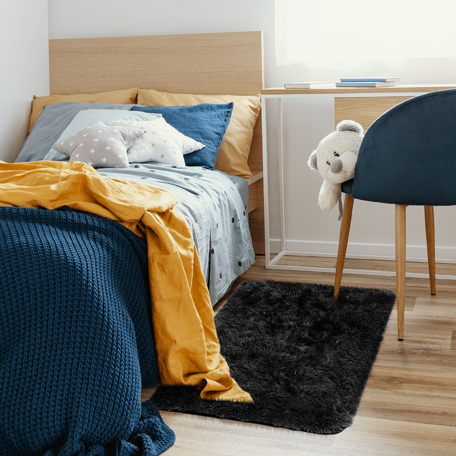 Ophanie Small Black Entryway Throw Rugs For Bedroom, 2X3 Mini Area Rug, Affordable Non Slip Fluffy Carpet, Fuzzy Soft Living Room Rugs, Home Decor Aesthetic, Nursery