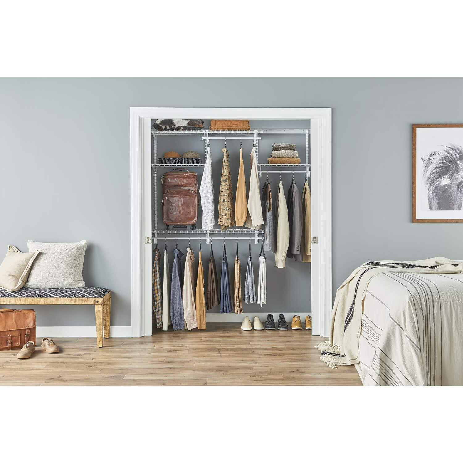 Closetmaid Shelftrack Wire Closet Organizer System, Adjustable From 4 To 6 Ft., With Shelves, Clothes Rods, Hardware, Durable Steel, White