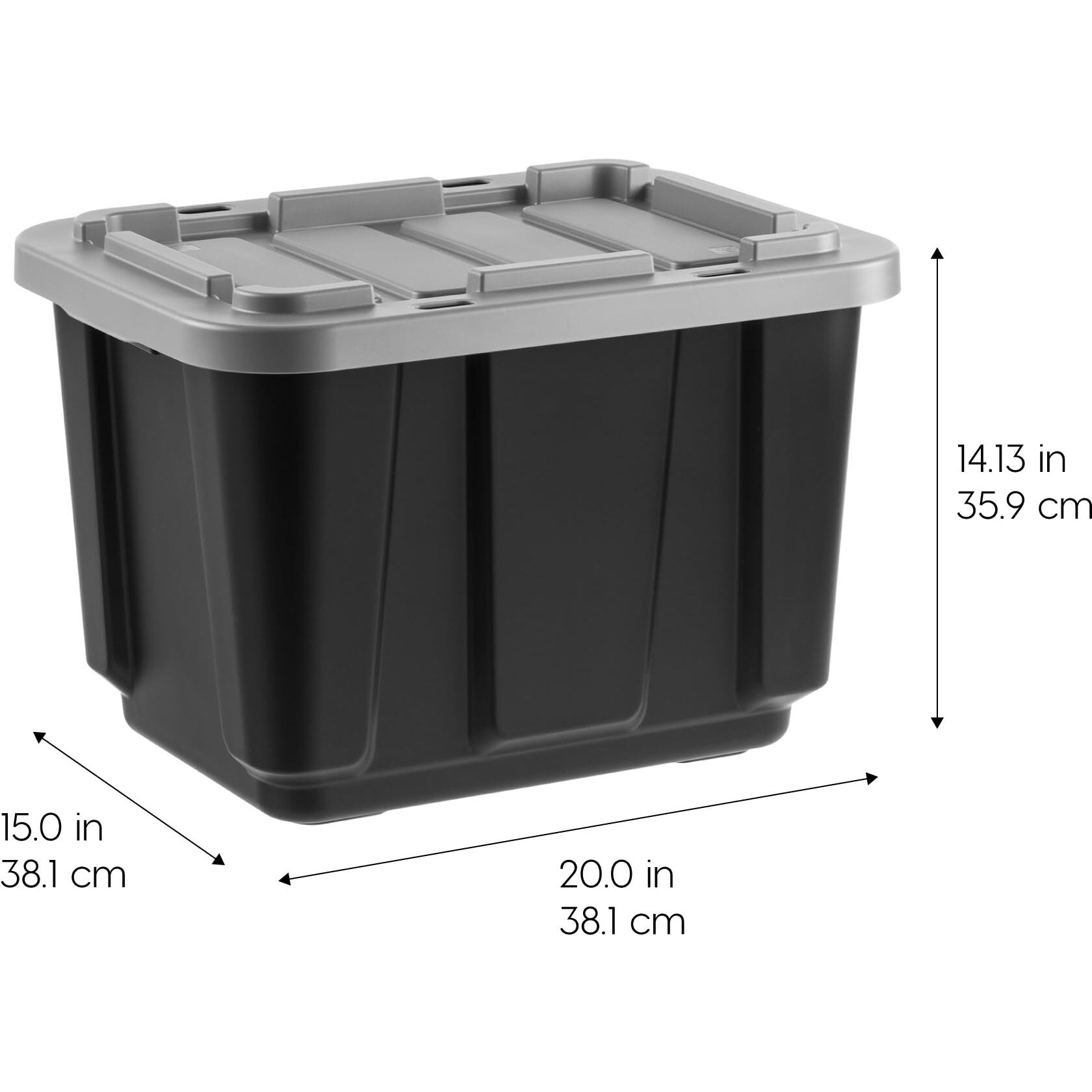 Iris Usa 12 Gallon Heavy Duty Truck Bed Toolbox Storage Tote Bins With Lids, 4 Pack - Made In Usa, Tough Snap On Lid Stackable Industrial Rugged Tubs, Garage Organization, Reusable Box - Black/Gray