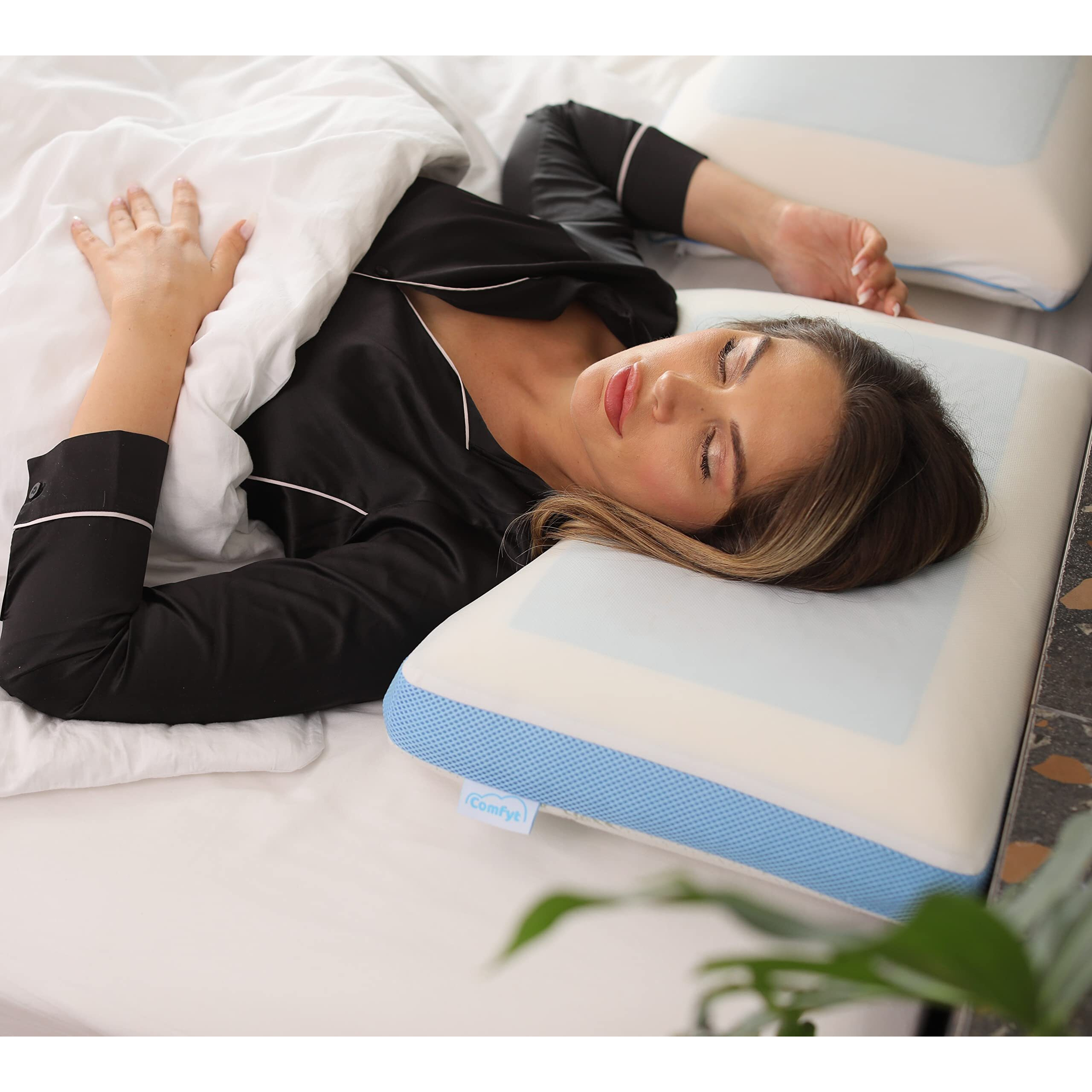 Comfyt Cervical Pillow, Cooling Orthopedic Memory Foam Pillow For Side Back Stomach Sleeper - Sleeping Gusseted Bed Pillows, Gel Layer Provides Coolness, Removable Washable Soft Cover