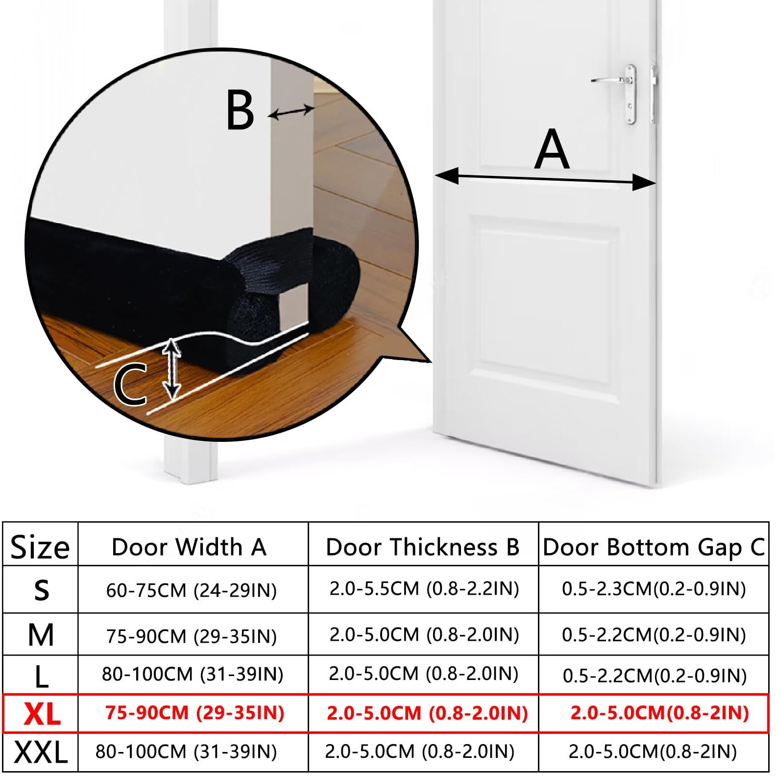 Bksai Door Draft Stopper For Doors No Adhesive Draught Excluder Under Door Wind Blocker For Bottom Of Door,Reduce Noise Draught Excluder Sweep Sound Proof (29-35In / Distance Under The Door 2In)