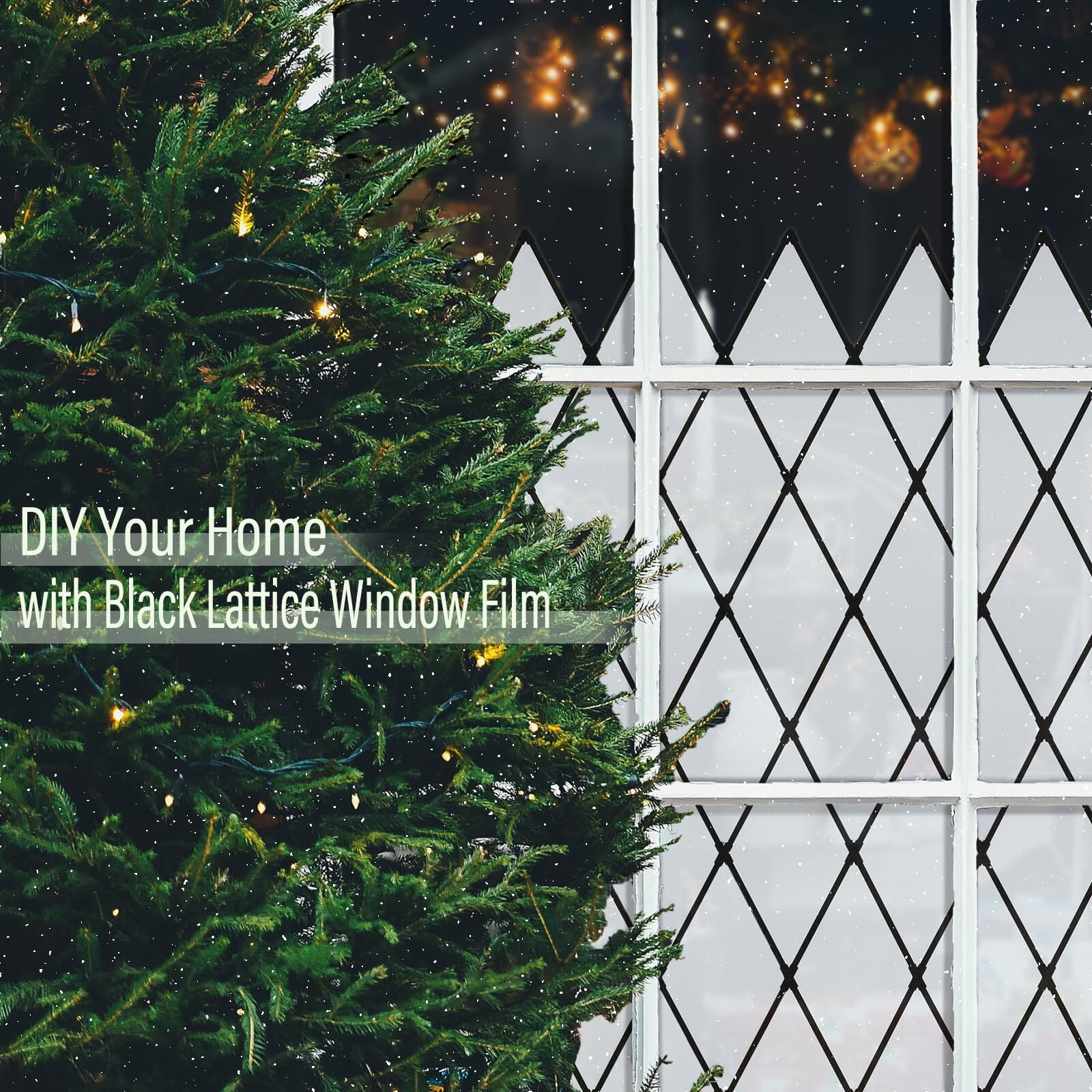 Feomos Window Privacy Film, Frosted Glass Window Film, Static Cling Window Tint For Home D  Cor & Anti Uv, Black Lattice Sun Blocking Window Covering 23.6X78.7 Inches