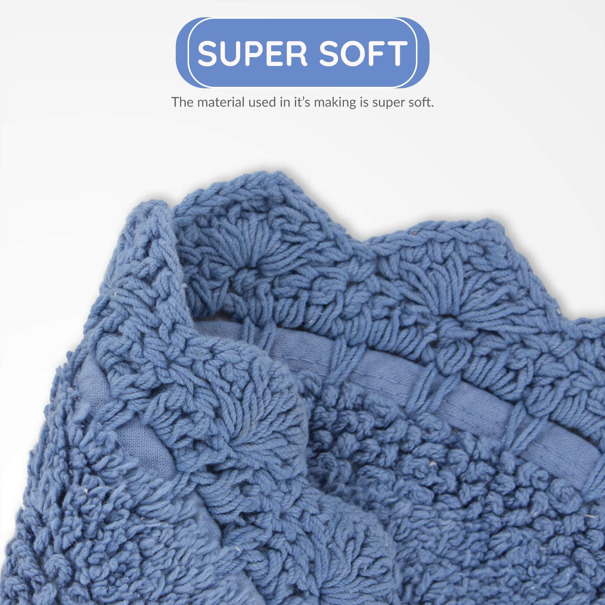 Rajrang Reversible Bath Mat For Bathroom With Crochet Cotton Absorbent Soft Bath Rug Parisian Blue Oval 24X17 Inches