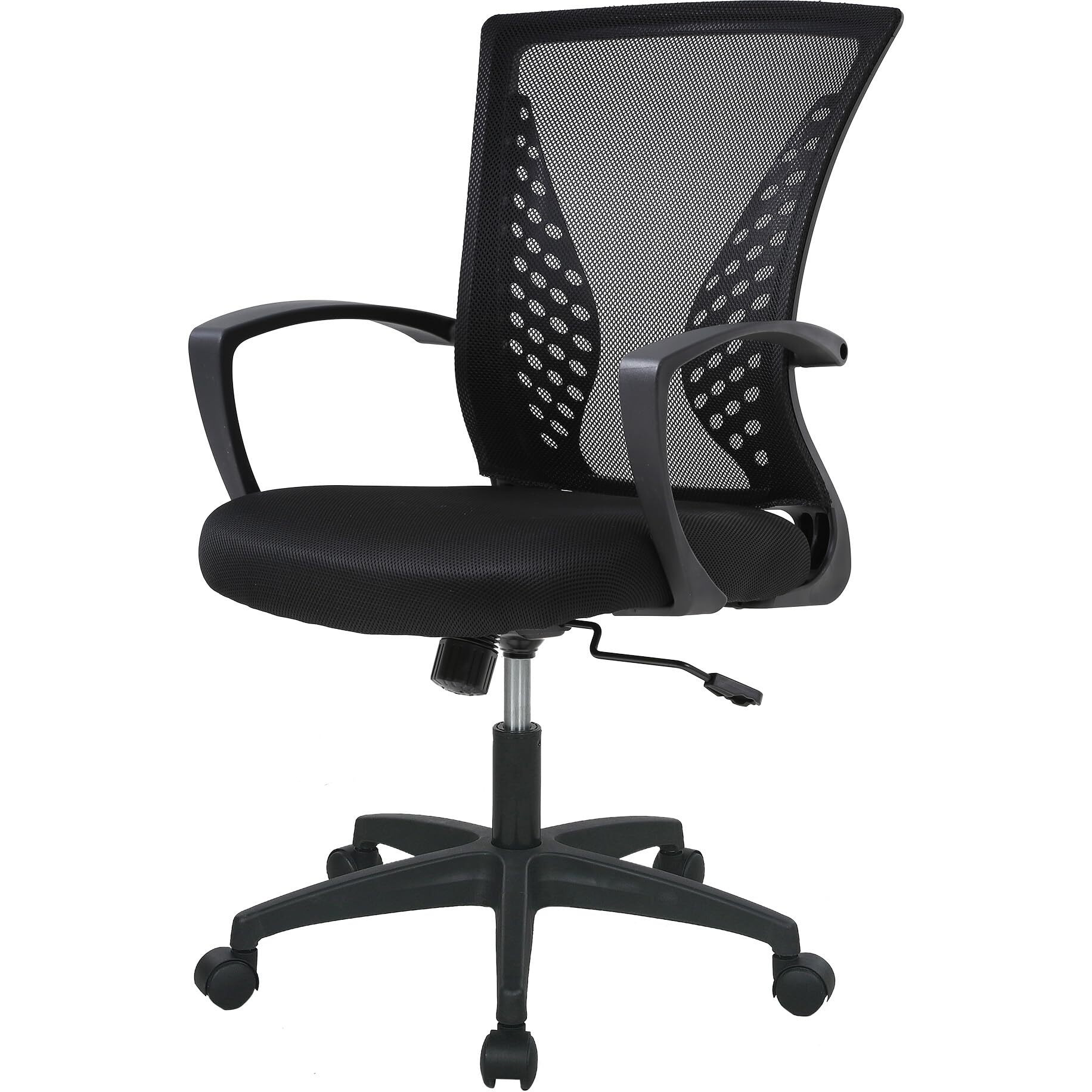Home Office Chair Mid Back Pc Swivel Lumbar Support Adjustable Desk Task Computer Ergonomic Comfortable Mesh Chair With Armrest (Black)