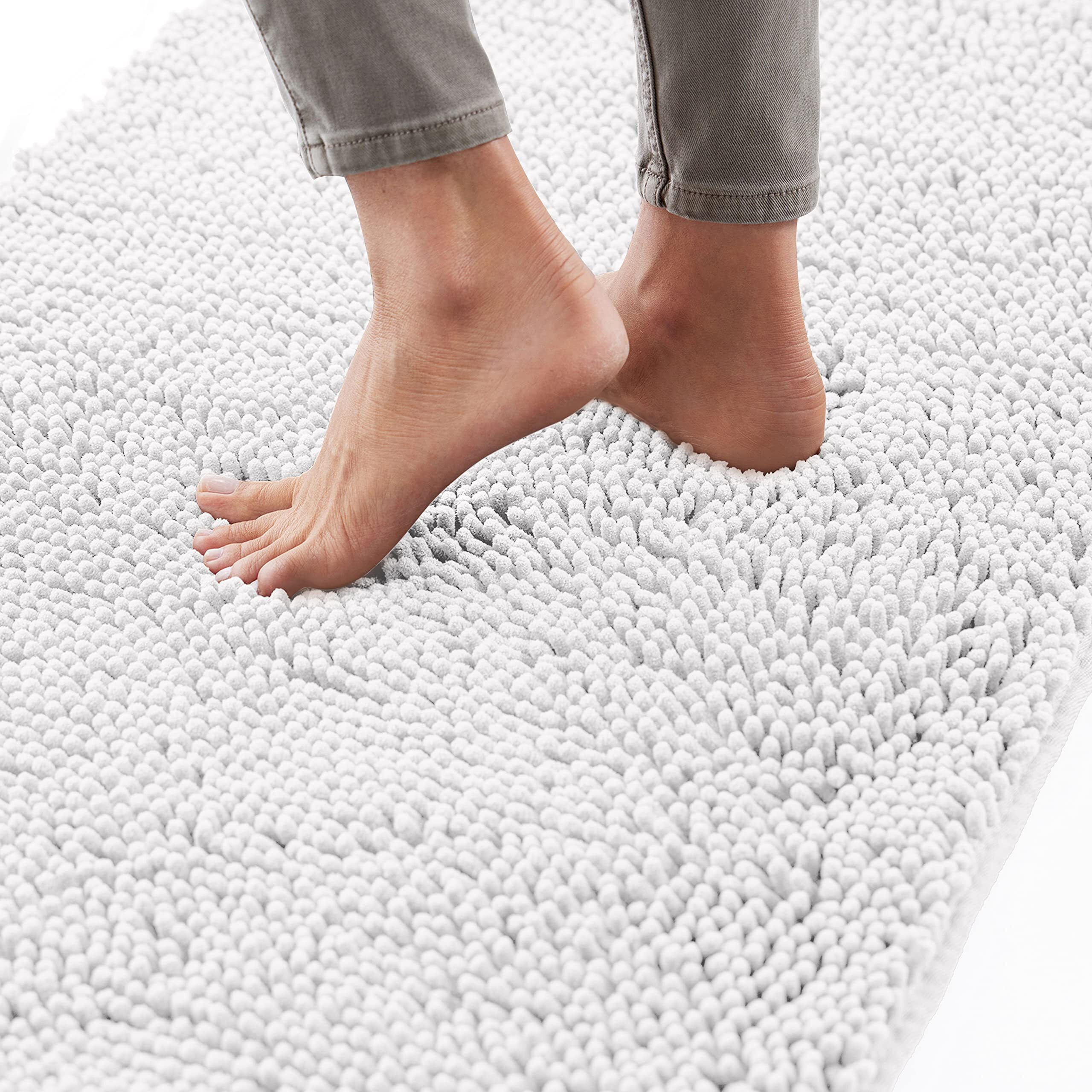 Gorilla Grip Bath Rug Mat 60X24, Thick Soft Absorbent Chenille, Rubber Backing Quick Dry Microfiber Mats, Machine Washable Rugs For Shower Floor, Bathroom Runner Bathmat Accessories Decor, White