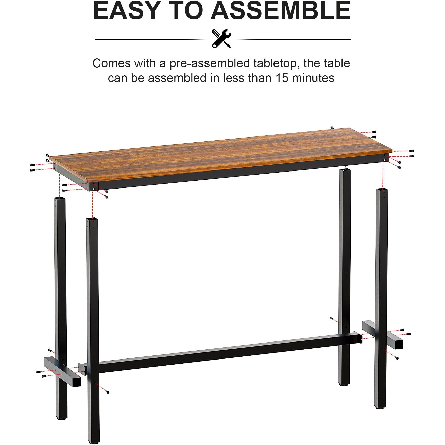 Teraves Bar Table, Bar Height Pub Table, Counter Height Table With Sturdy Metal Frame, Rectangular High Top Table For Kitchen & Dining, Living Room (39.37"", Teak)