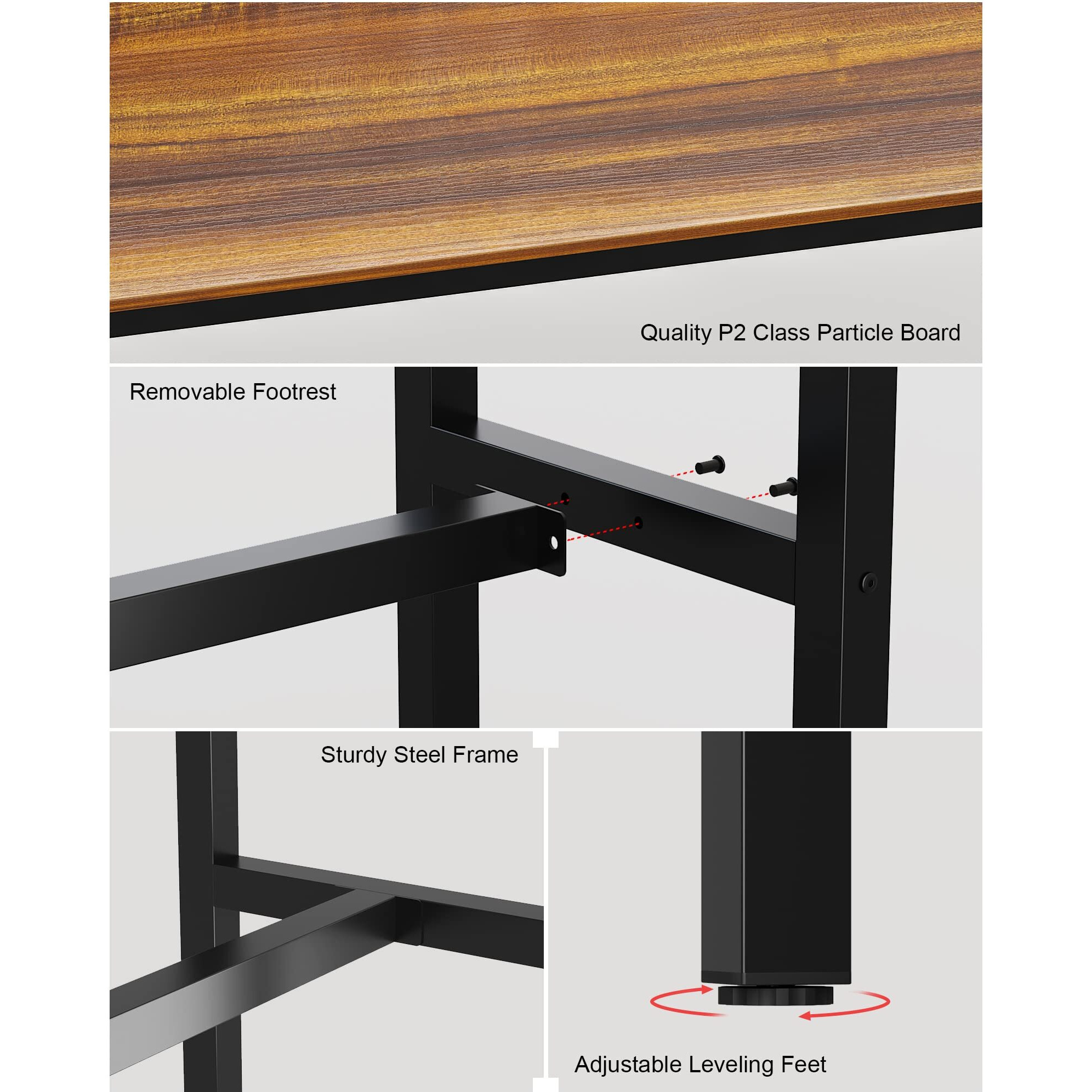 Teraves Bar Table, Bar Height Pub Table, Counter Height Table With Sturdy Metal Frame, Rectangular High Top Table For Kitchen & Dining, Living Room (39.37"", Teak)